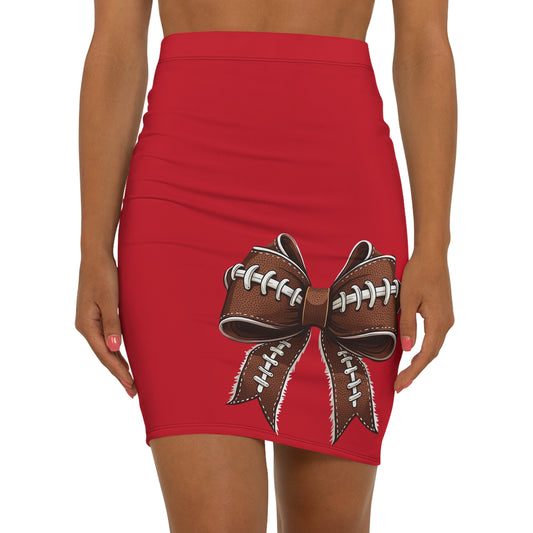 Dark Red Football Bow Women's Pencil Skirt, Stylish SkirtFun Night Out, Team Spirit! Game Day, homecoming