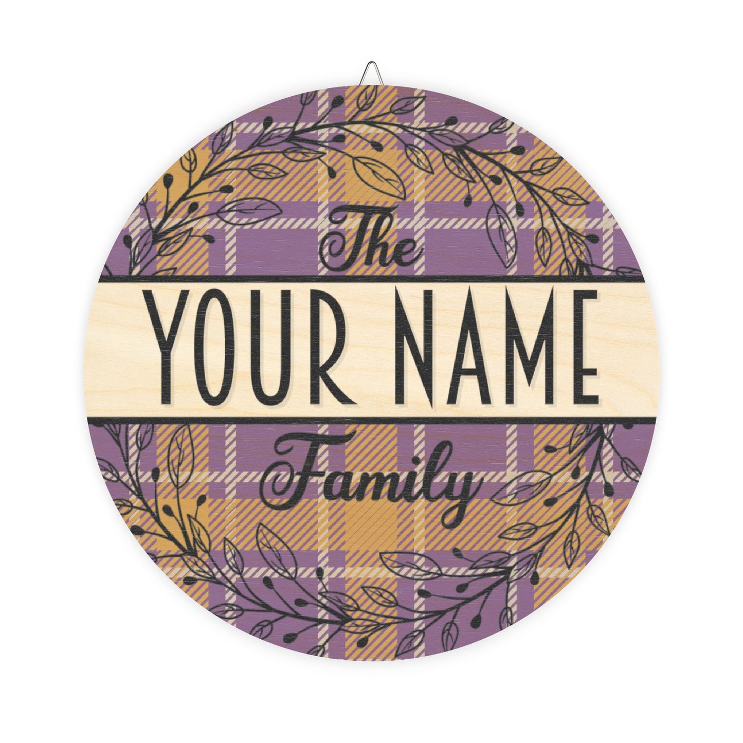 Personalized, Family Name, Purple and Gold, Plaid, LSU Door, Decor, Sign, Wreath, Wooden Door Hanger