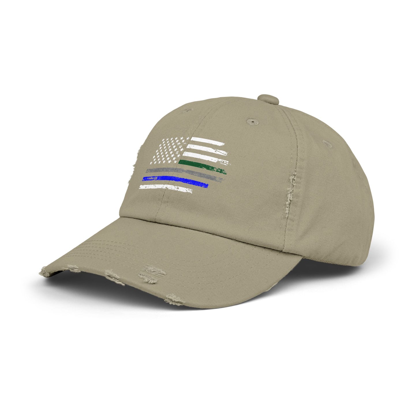 Thin Blue and Thin green Flag, Unisex Distressed Cap, Law Enforcement, Military, hat