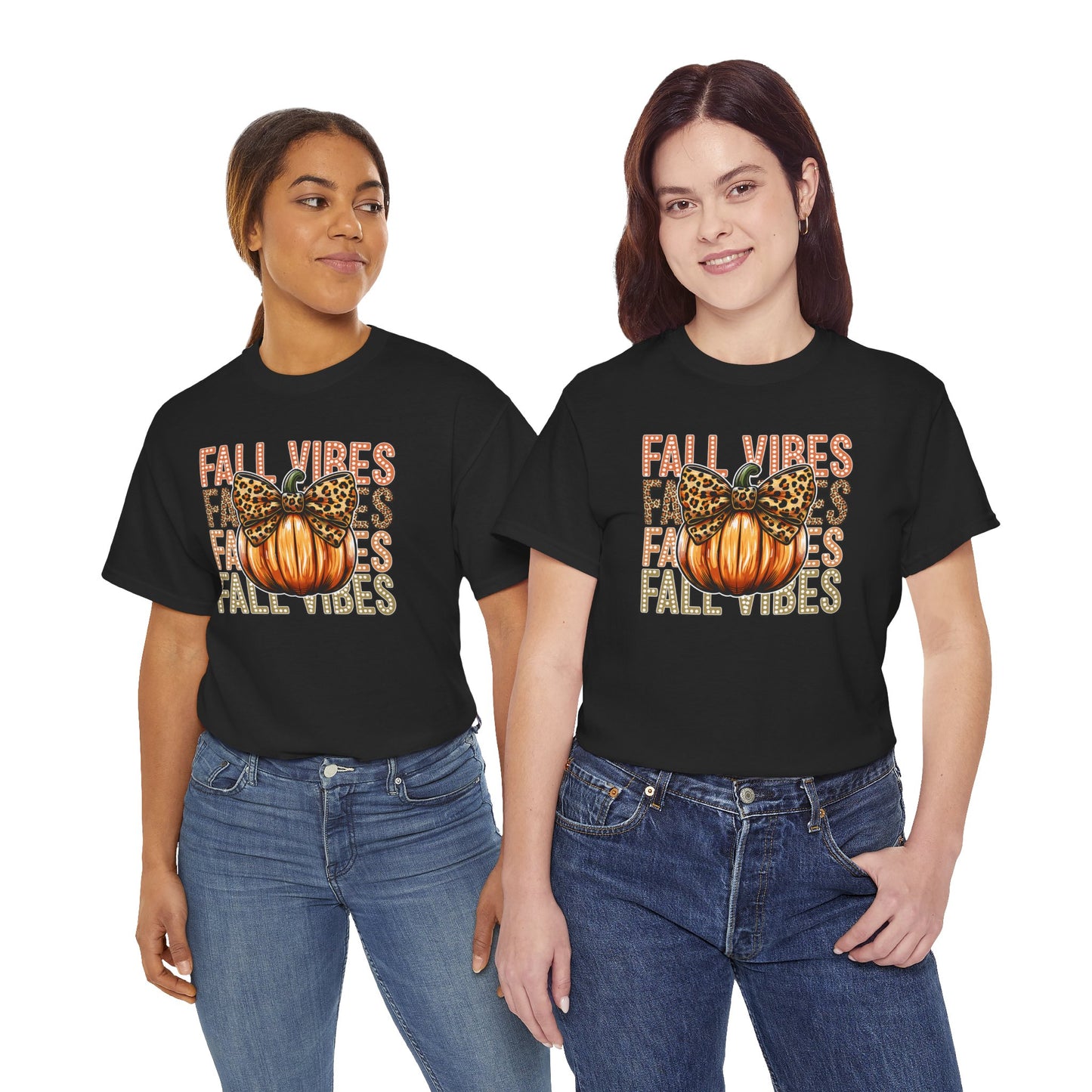 Fall Vibes Unisex Cotton Tee, Autumn Shirt, Pumpkin Graphic Tee, Halloween Apparel, Cozy Fall T-Shirt, Seasonal Outfit, leopard bow