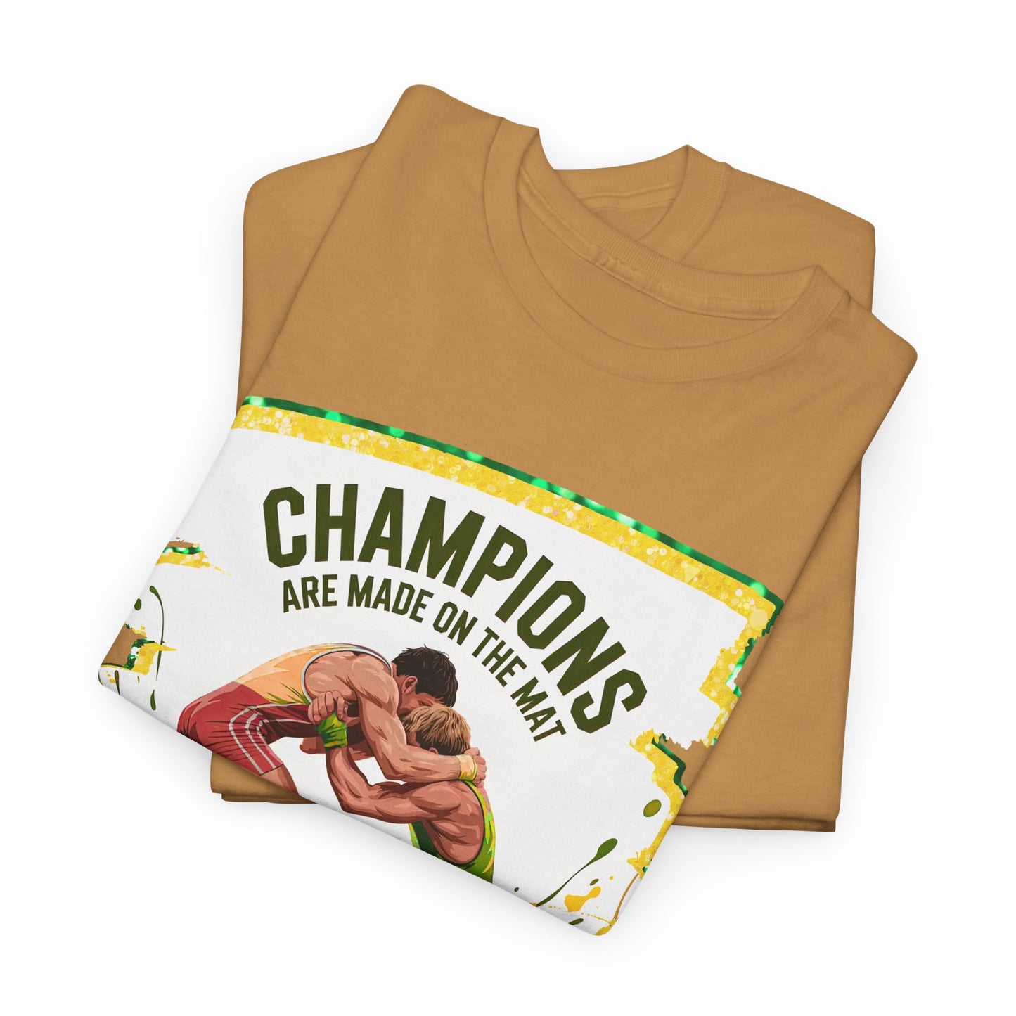 Green and Gold, Wrestling Heavy Cotton Tee, Unisex T-Shirt, Sports Fan Gear, Workout Shirt, Motivational Apparel