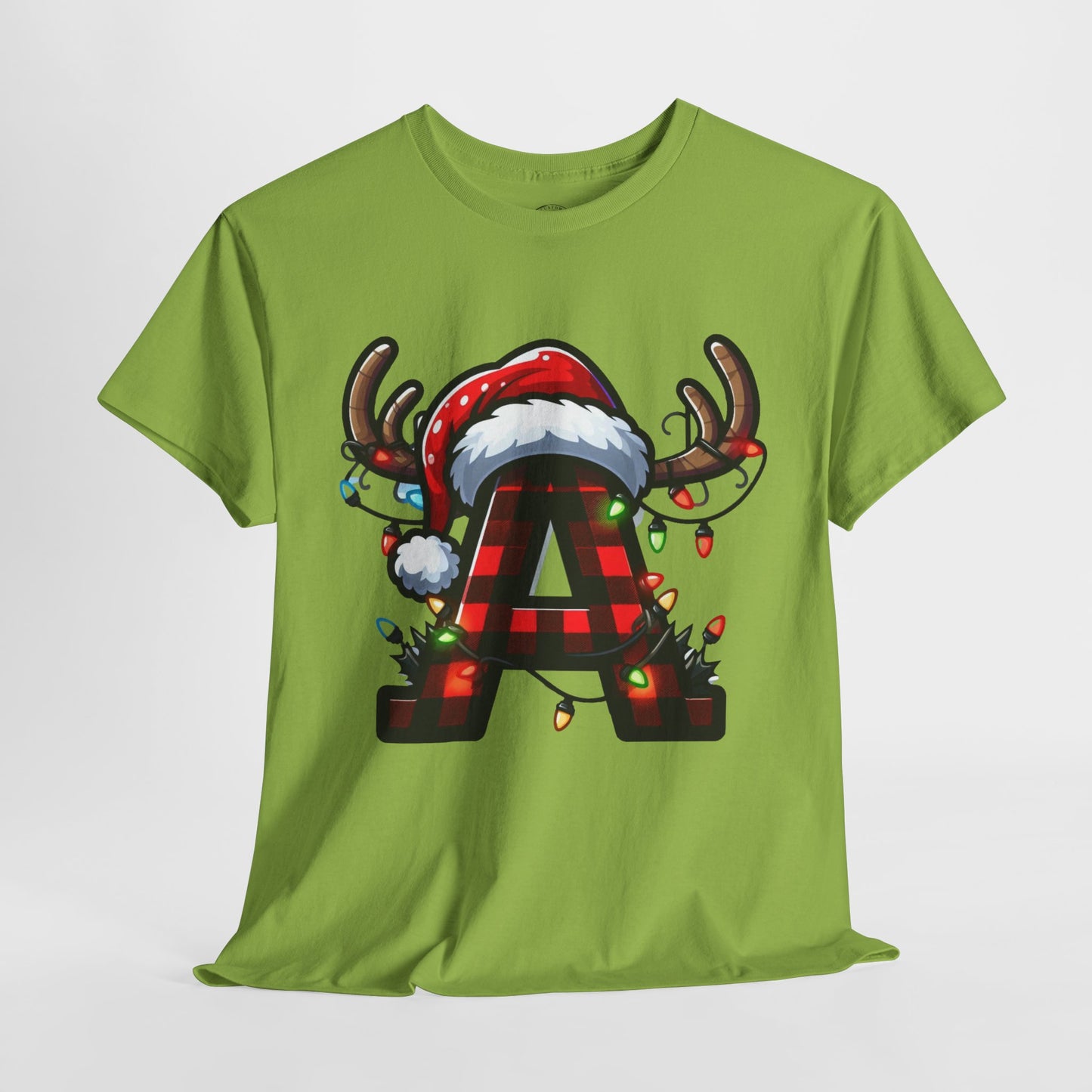 Festive Reindeer Initial A Tee, Unisex Holiday T-Shirt, Christmas Gift, Personalized Apparel, Cozy Winter Wear, Merry & Bright
