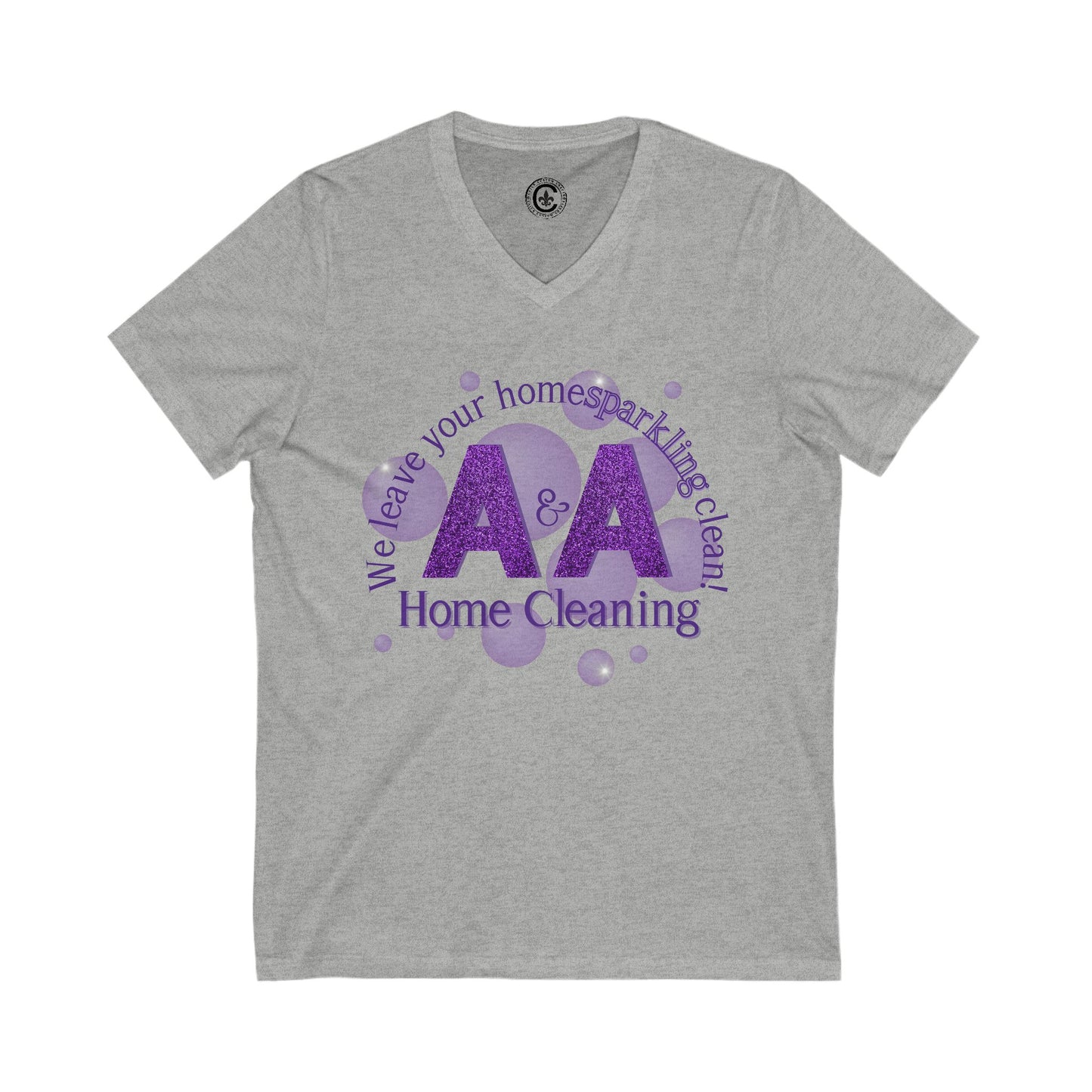 A&A, Purple Logo on a VNeck, Bella Canvas