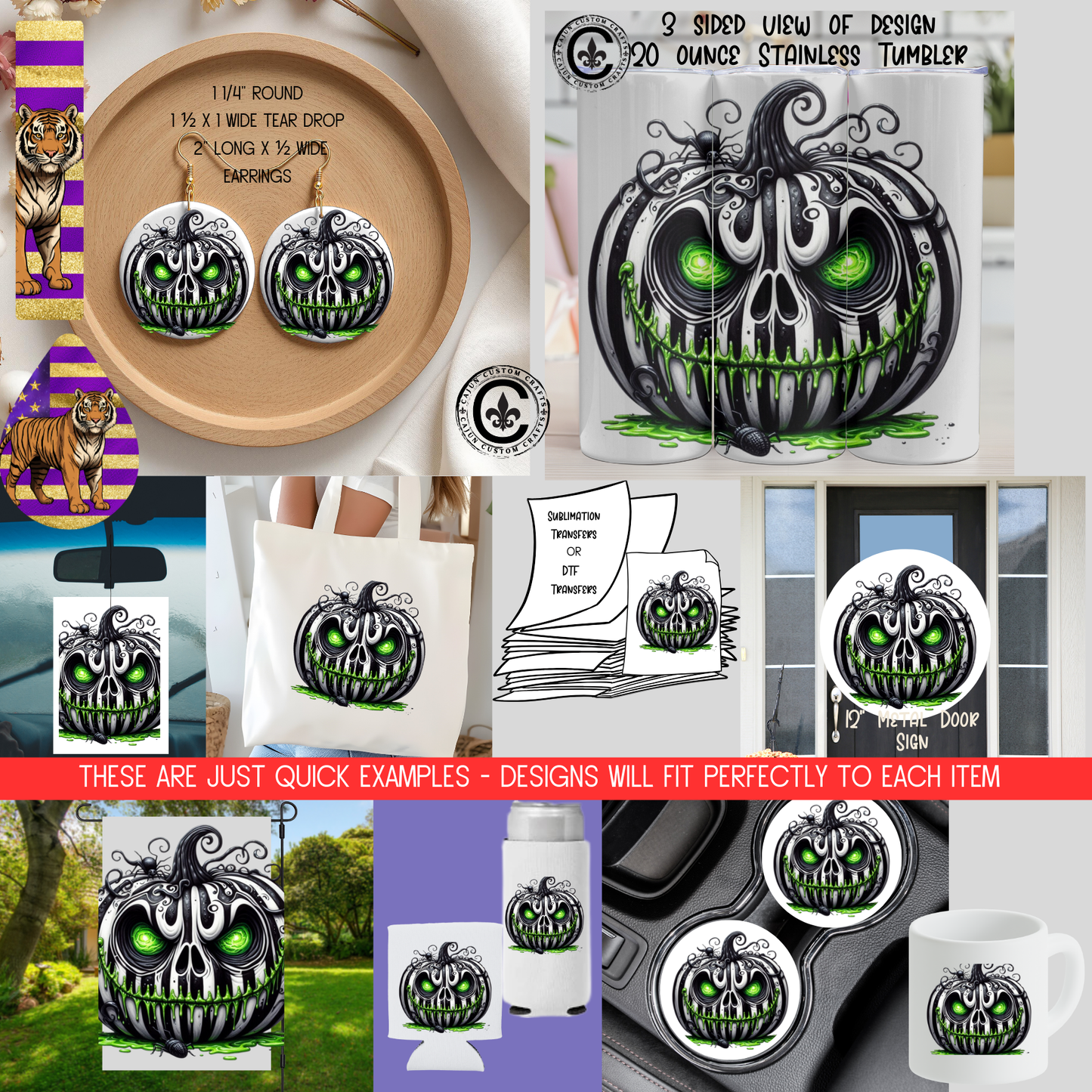 Black and White Striped, Spooky Pumpkin Face