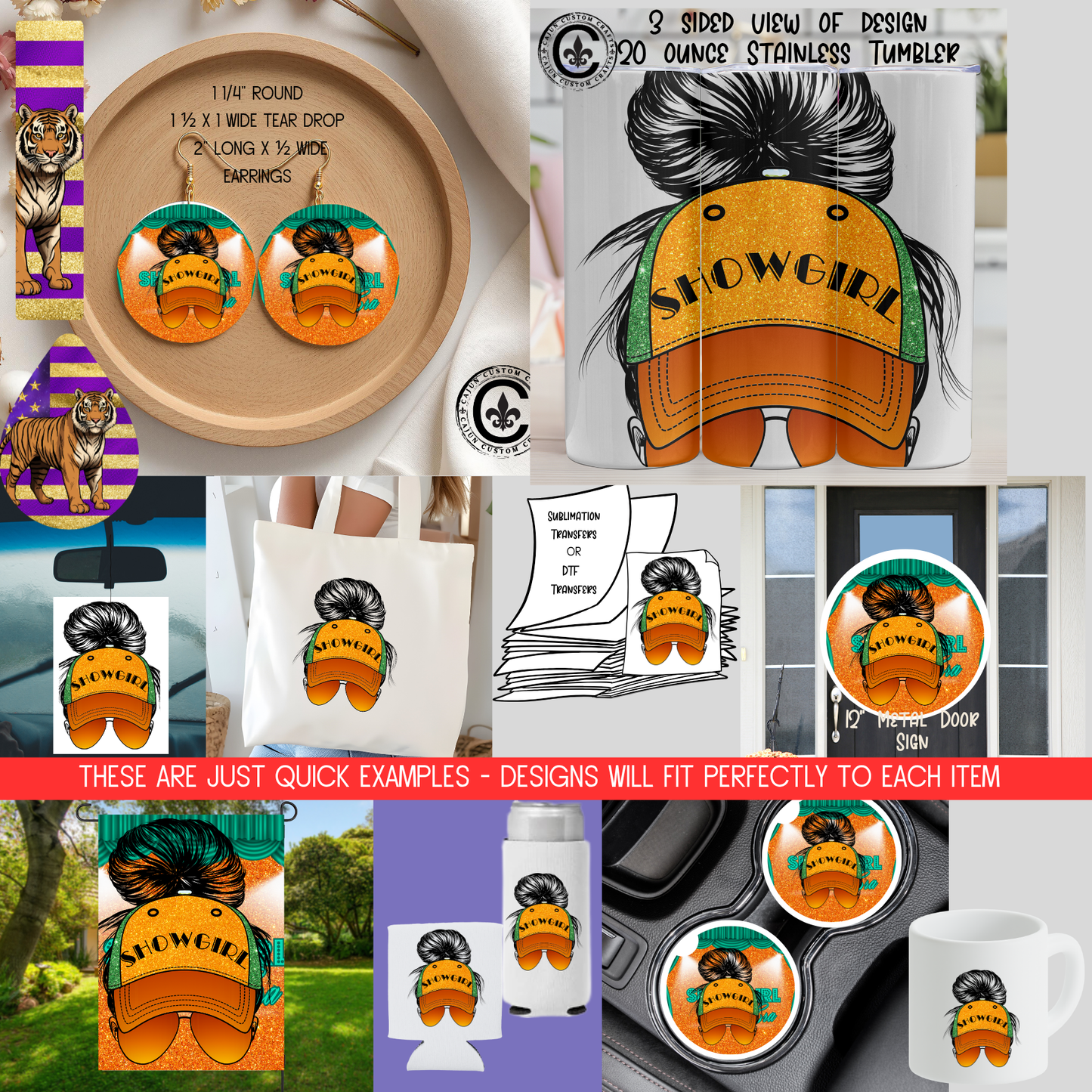 Messy Mom Bun, Showgirl, Orange Glitter, Green