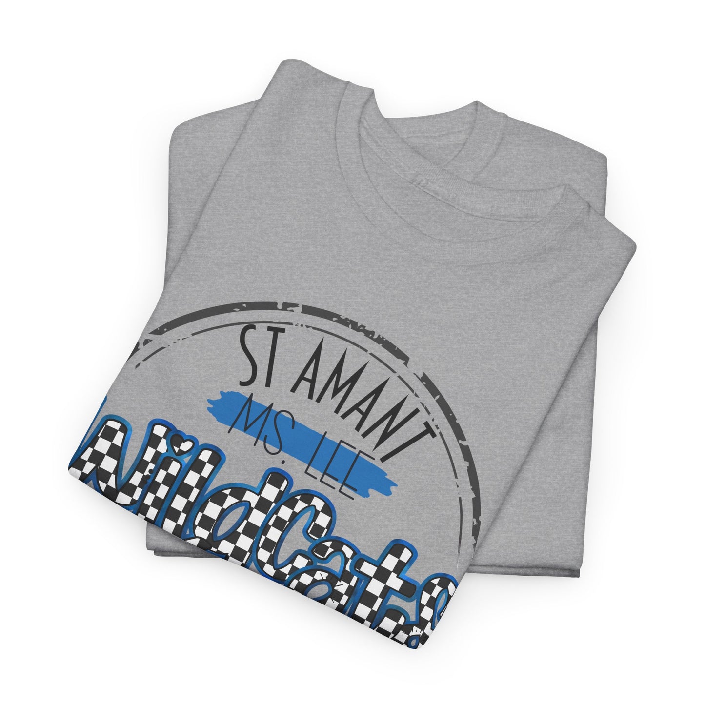 Personalized SAMS Wildcats with a black checkered style, Whimsical on a Unisex Tshirt, St Amant Middle School