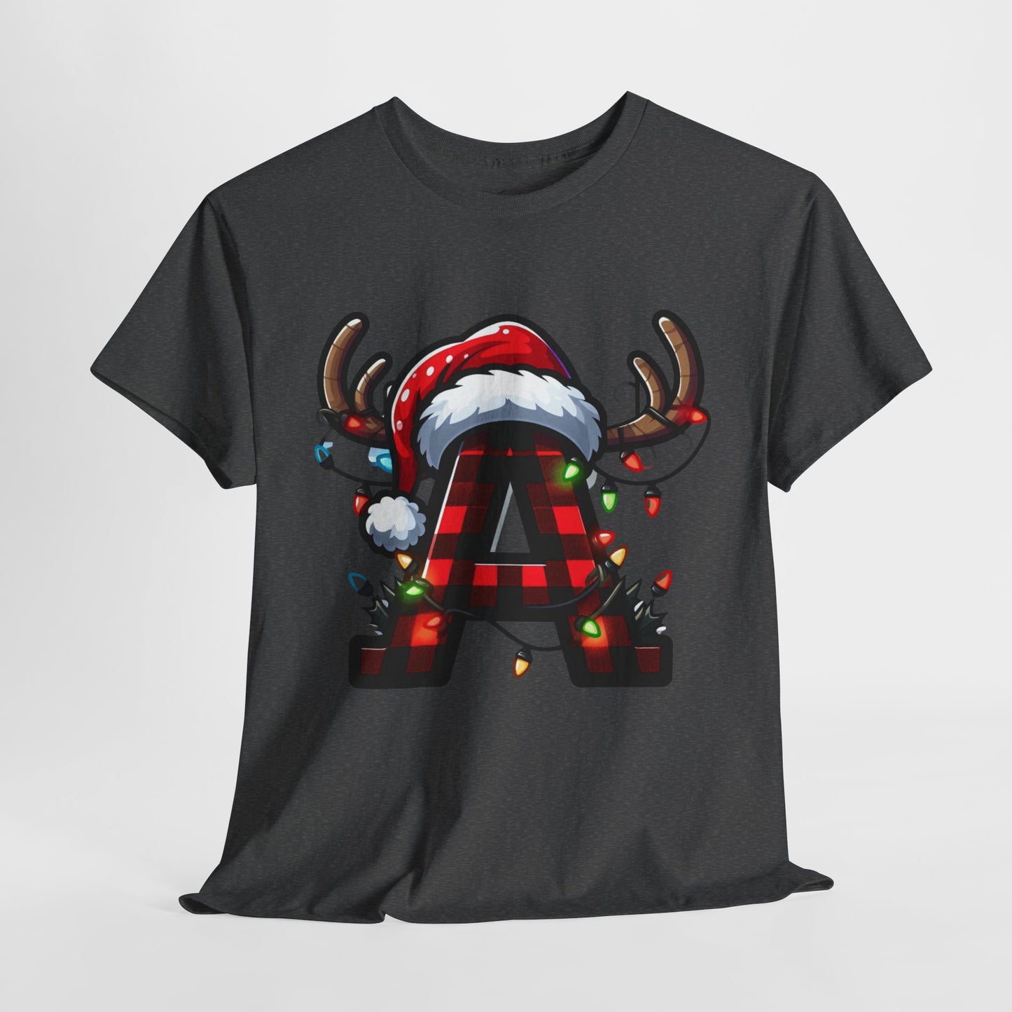 Festive Reindeer Initial A Tee, Unisex Holiday T-Shirt, Christmas Gift, Personalized Apparel, Cozy Winter Wear, Merry & Bright