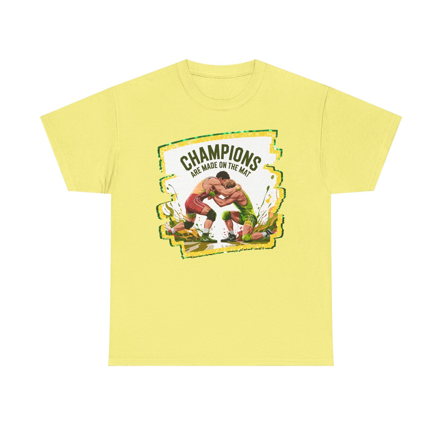 Green and Gold, Wrestling Heavy Cotton Tee, Unisex T-Shirt, Sports Fan Gear, Workout Shirt, Motivational Apparel