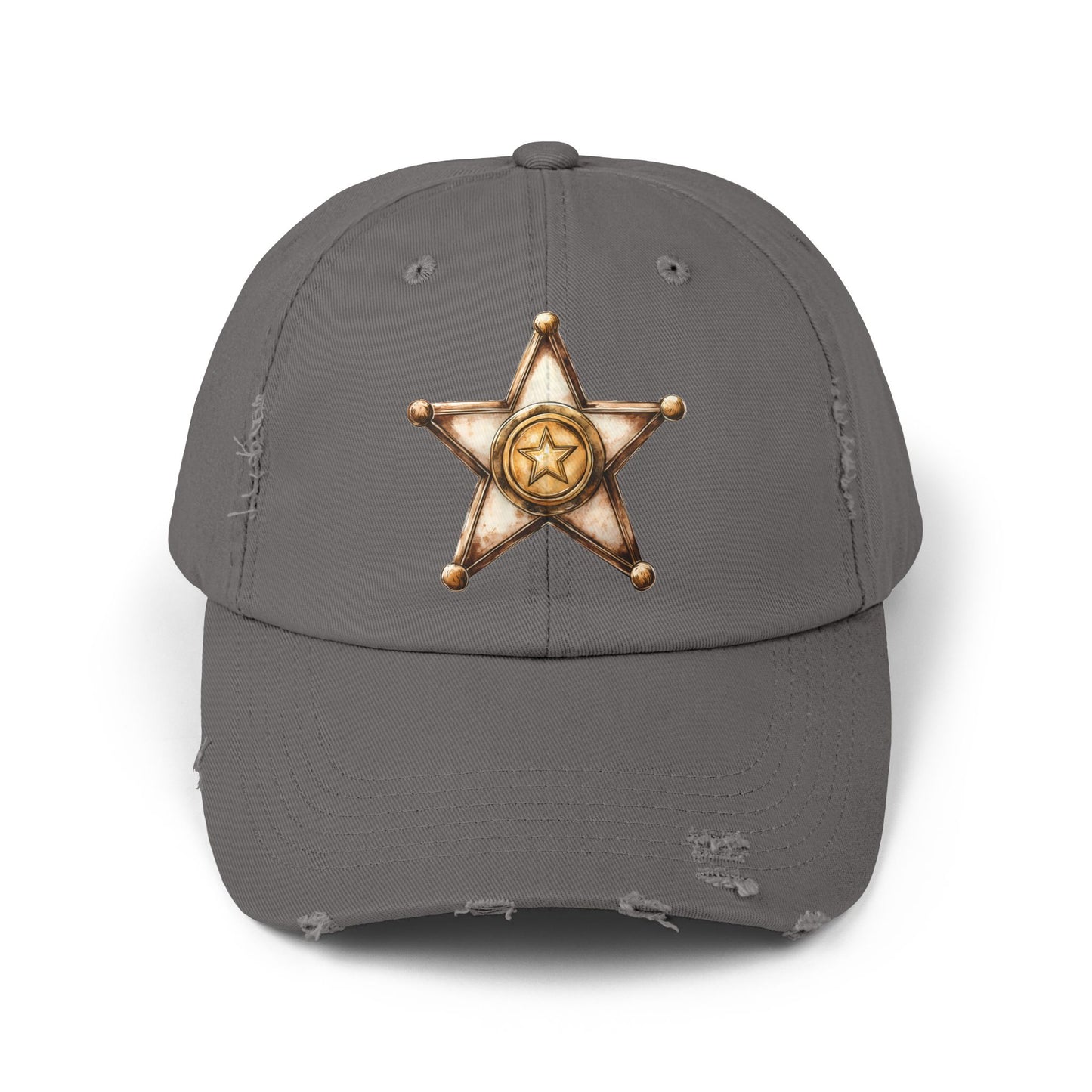 Unisex Distressed Sheriff Cap, Adjustable Hat, Casual Headwear for Outdoor Adventures, Gifts for Police Fans, Unique Fashion Accessory