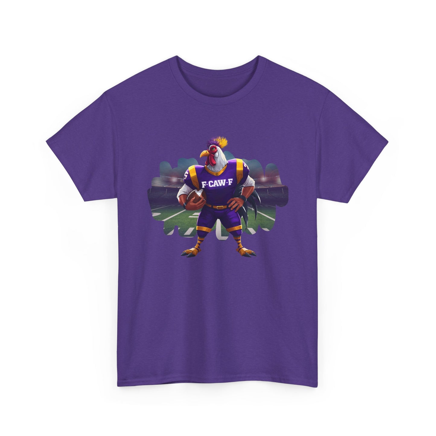 F-CAW-F Football Rooster, Purple and Gold , Sporty Unisex Heavy Cotton Tee