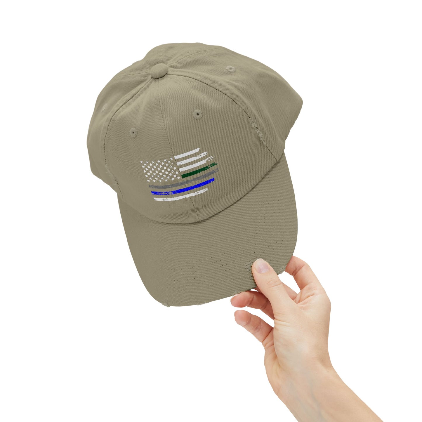 Thin Blue and Thin green Flag, Unisex Distressed Cap, Law Enforcement, Military, hat