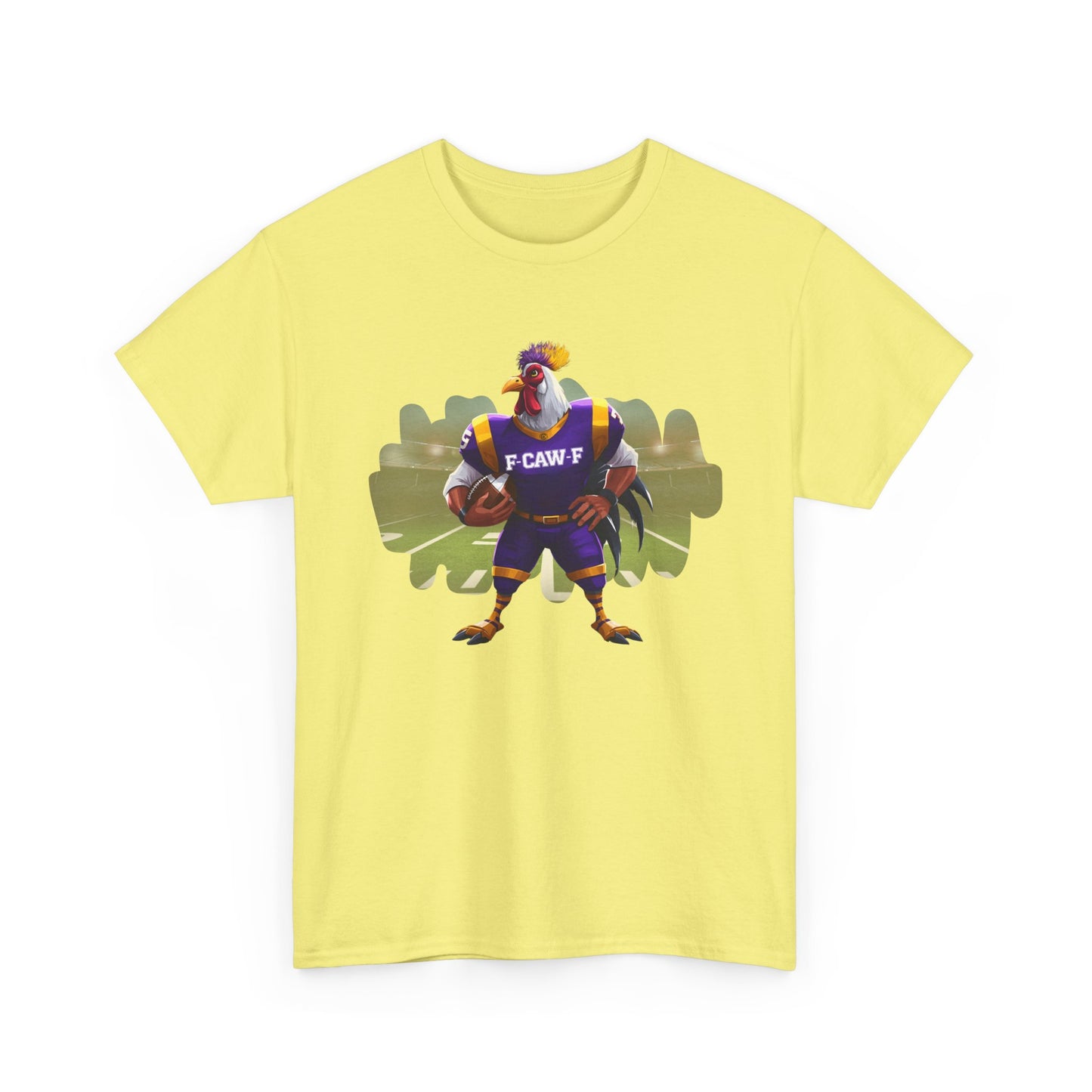 F-CAW-F Football Rooster, Purple and Gold , Sporty Unisex Heavy Cotton Tee