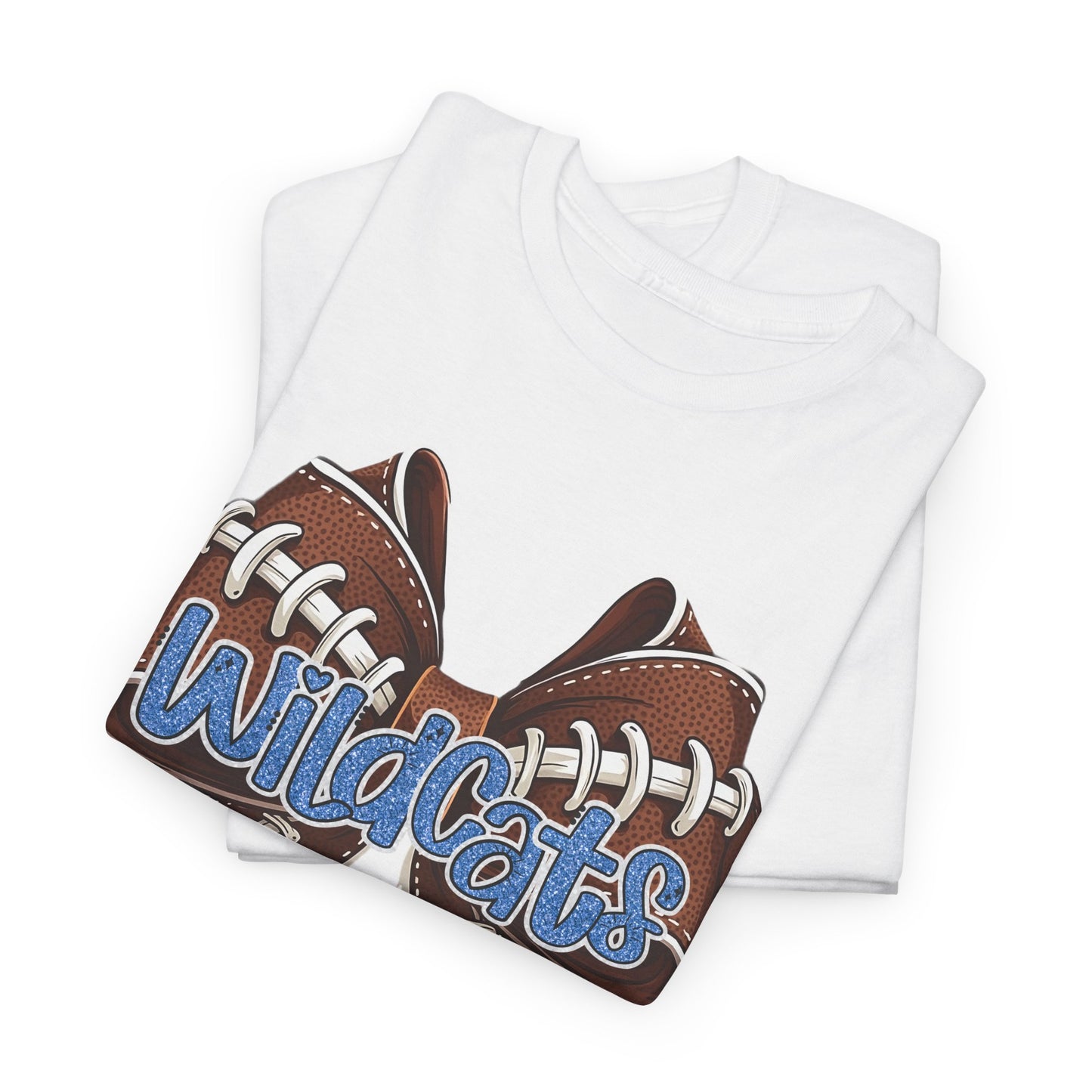 Blue Glitter Wildcats Football Bow, Unisex Tee, Cute Cotton Shirt, School Spirit Apparel,