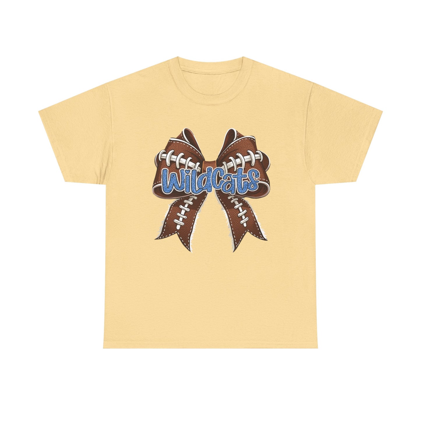 Blue Glitter Wildcats Football Bow, Unisex Tee, Cute Cotton Shirt, School Spirit Apparel,