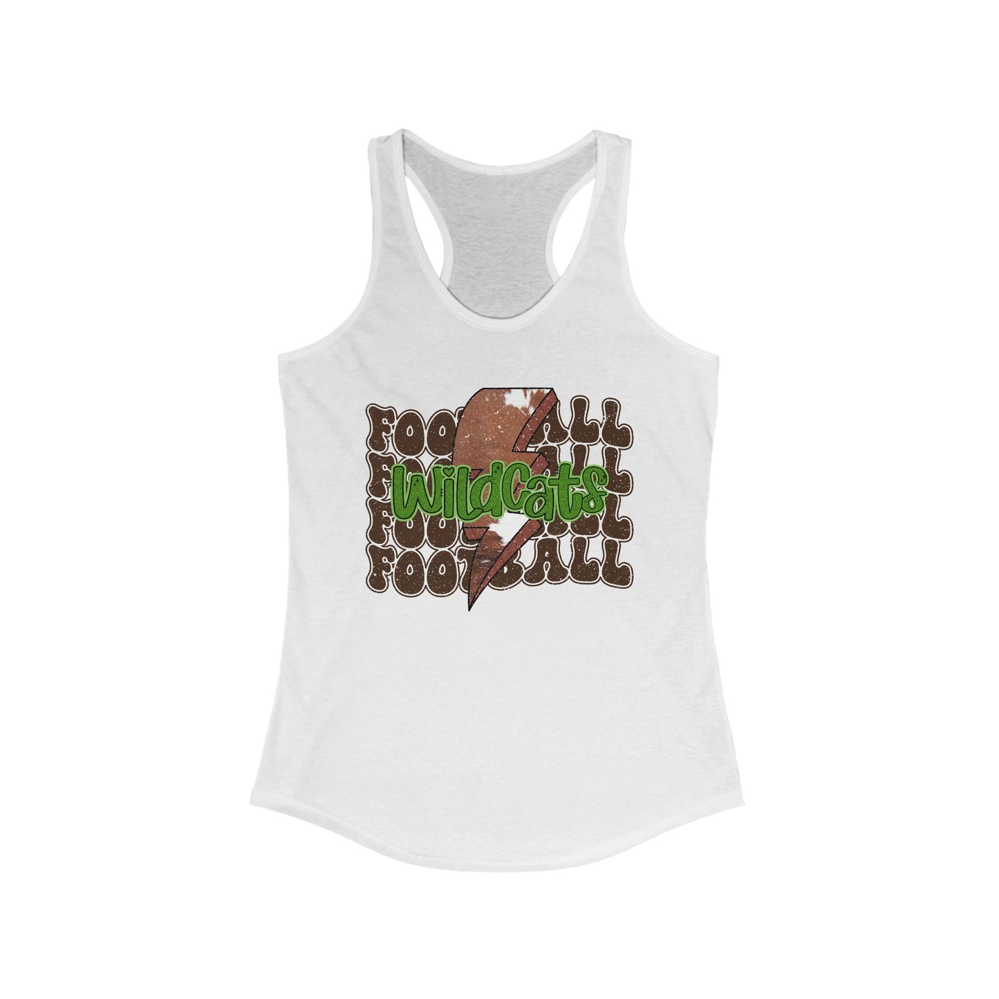 Wildcats Stacked Football with a Cowhide Lightning bolt Women's Racerback Tank Top, Perfect for Game Day, Sports Events, Tailgating, and Everyday Wear