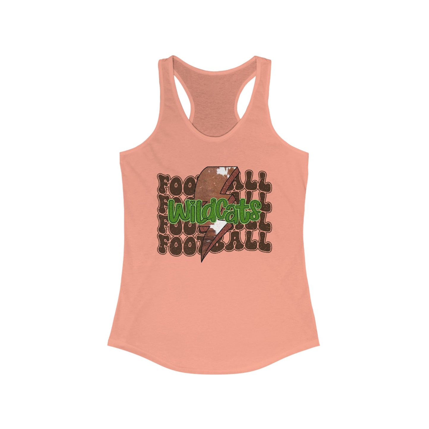 Wildcats Stacked Football with a Cowhide Lightning bolt Women's Racerback Tank Top, Perfect for Game Day, Sports Events, Tailgating, and Everyday Wear
