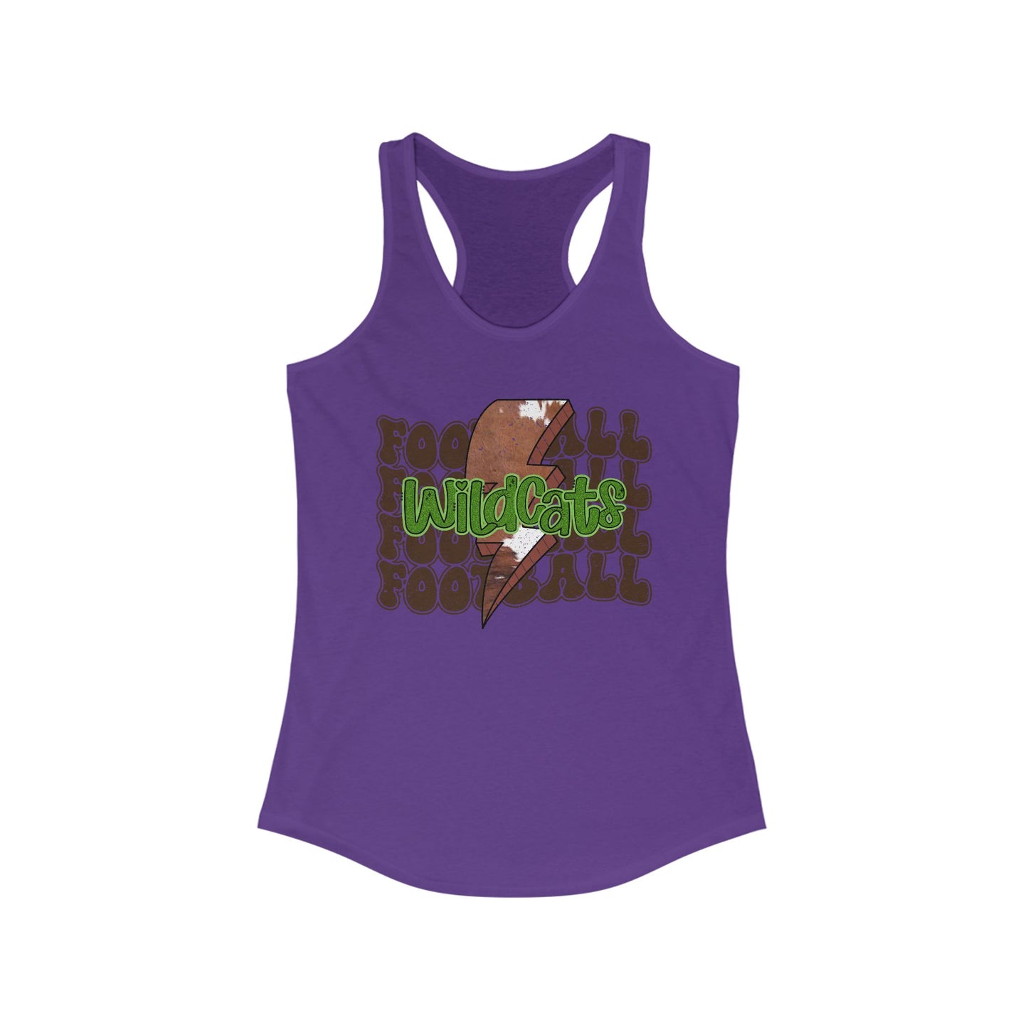 Wildcats Stacked Football with a Cowhide Lightning bolt Women's Racerback Tank Top, Perfect for Game Day, Sports Events, Tailgating, and Everyday Wear
