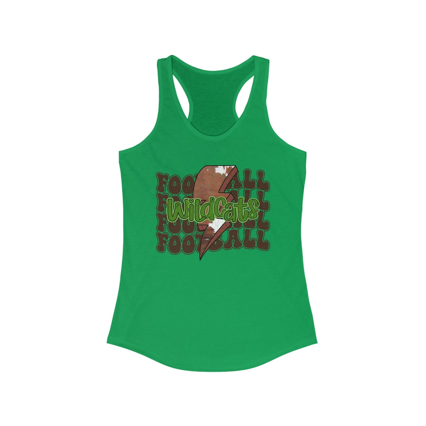 Wildcats Stacked Football with a Cowhide Lightning bolt Women's Racerback Tank Top, Perfect for Game Day, Sports Events, Tailgating, and Everyday Wear