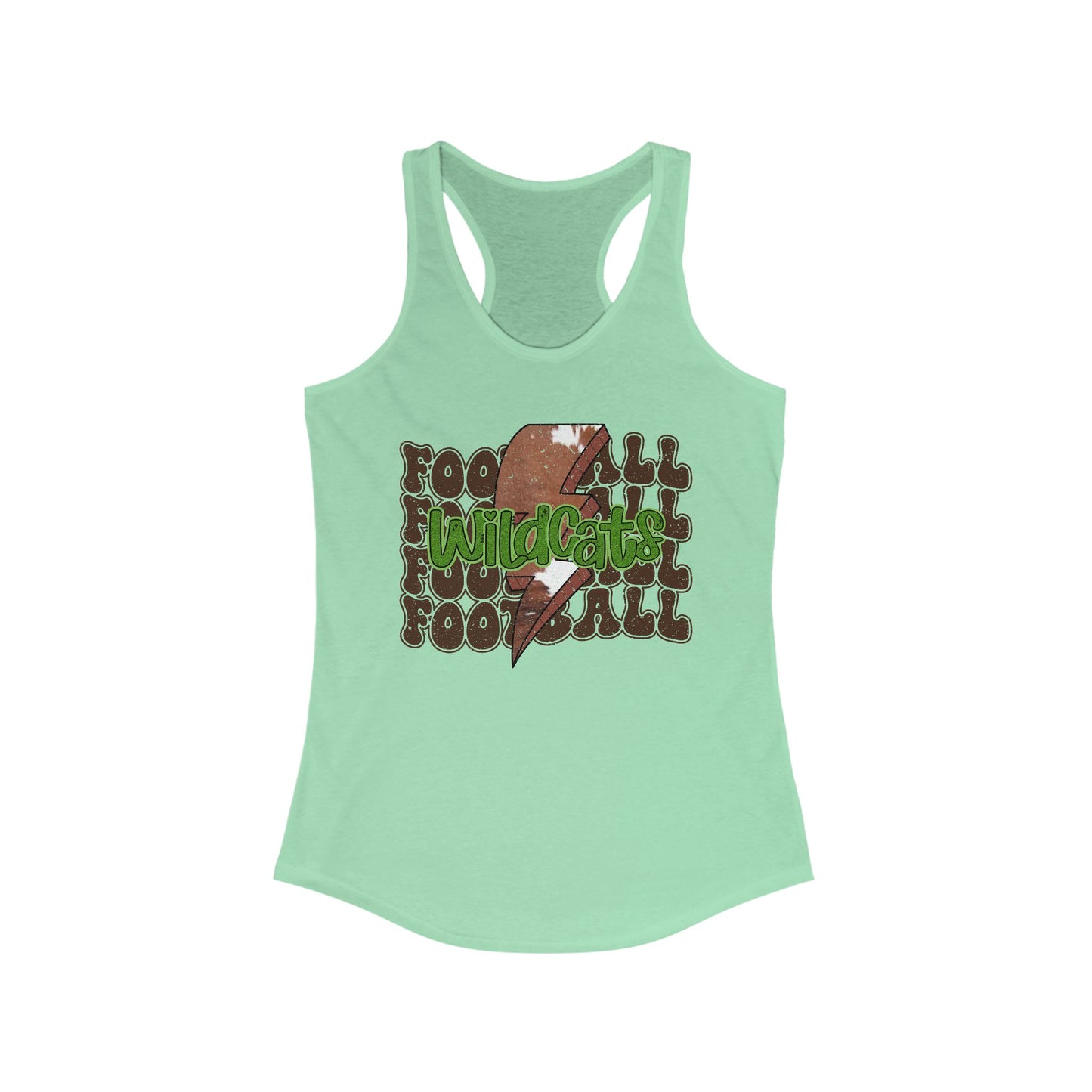 Wildcats Stacked Football with a Cowhide Lightning bolt Women's Racerback Tank Top, Perfect for Game Day, Sports Events, Tailgating, and Everyday Wear