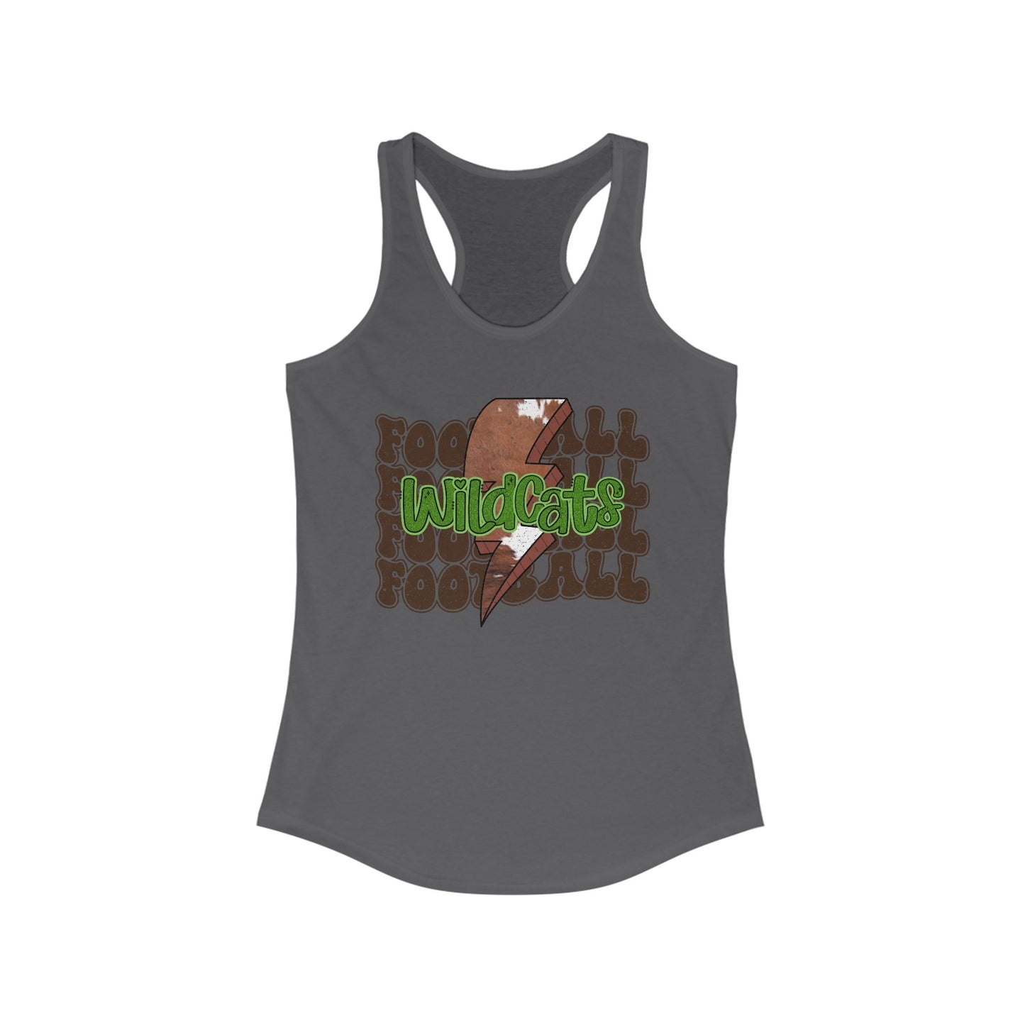 Wildcats Stacked Football with a Cowhide Lightning bolt Women's Racerback Tank Top, Perfect for Game Day, Sports Events, Tailgating, and Everyday Wear