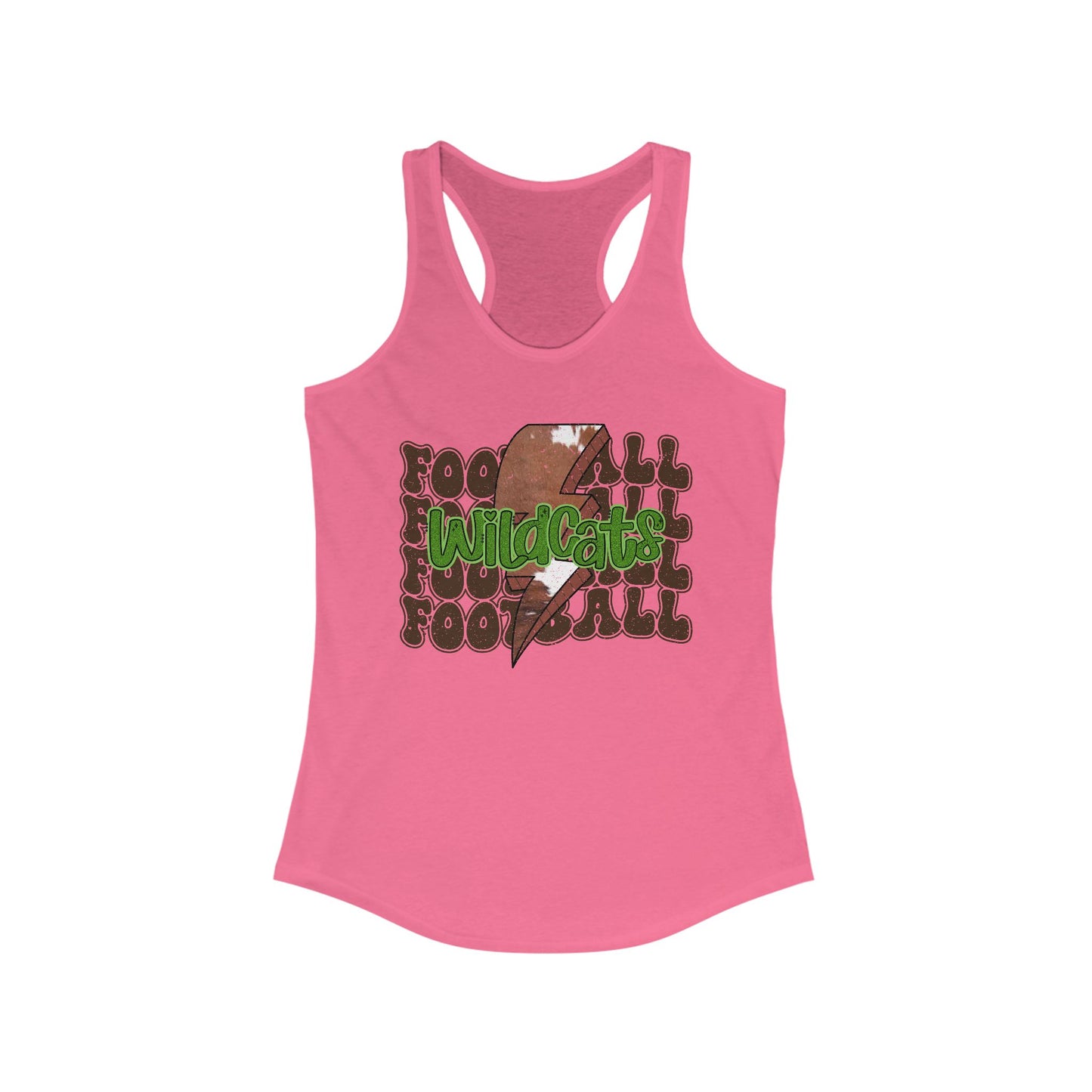 Wildcats Stacked Football with a Cowhide Lightning bolt Women's Racerback Tank Top, Perfect for Game Day, Sports Events, Tailgating, and Everyday Wear