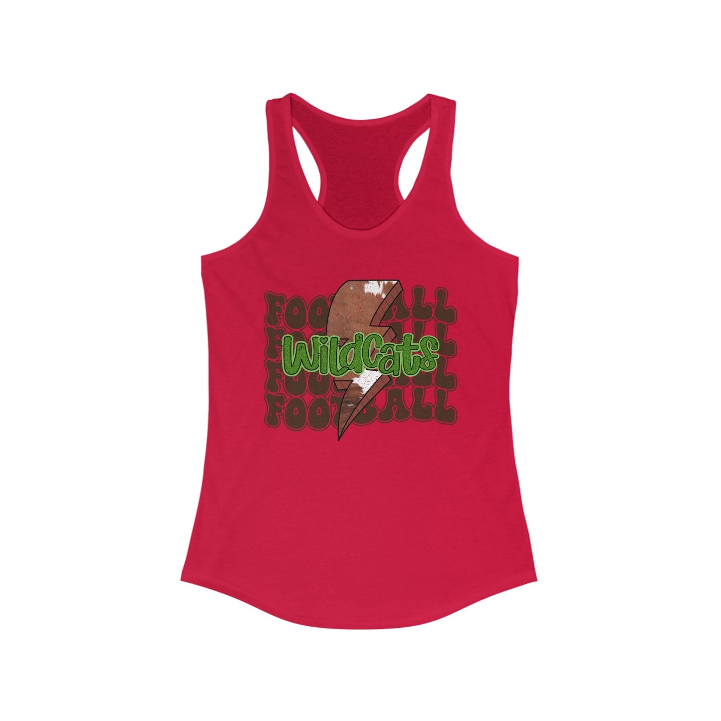 Wildcats Stacked Football with a Cowhide Lightning bolt Women's Racerback Tank Top, Perfect for Game Day, Sports Events, Tailgating, and Everyday Wear