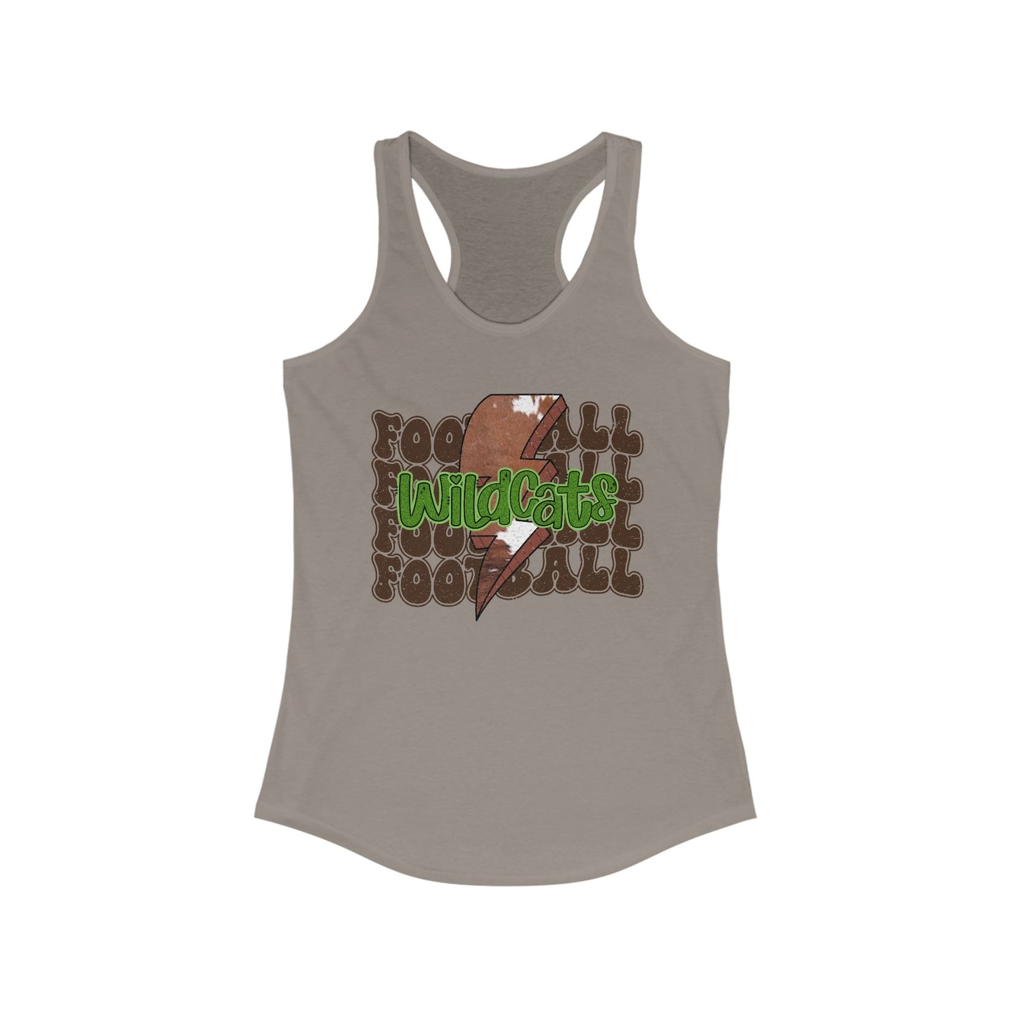 Wildcats Stacked Football with a Cowhide Lightning bolt Women's Racerback Tank Top, Perfect for Game Day, Sports Events, Tailgating, and Everyday Wear