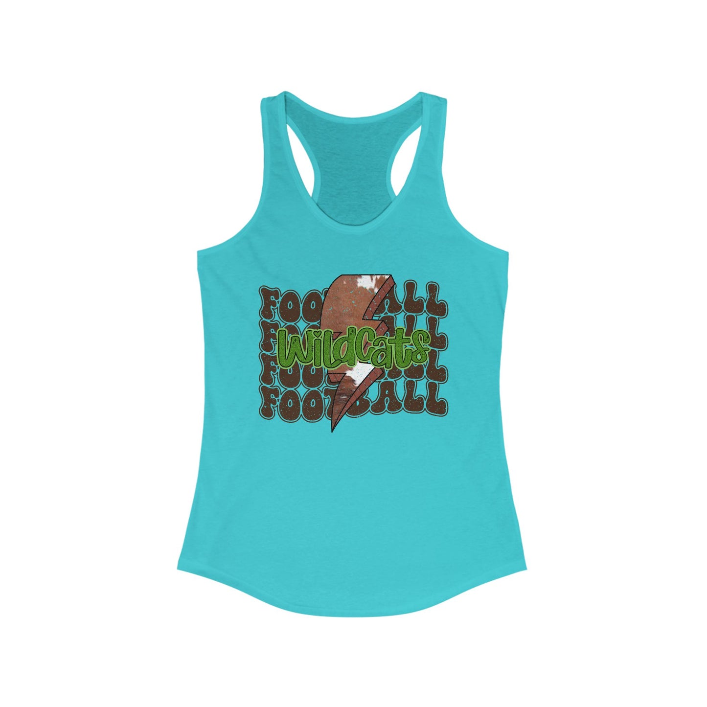 Wildcats Stacked Football with a Cowhide Lightning bolt Women's Racerback Tank Top, Perfect for Game Day, Sports Events, Tailgating, and Everyday Wear