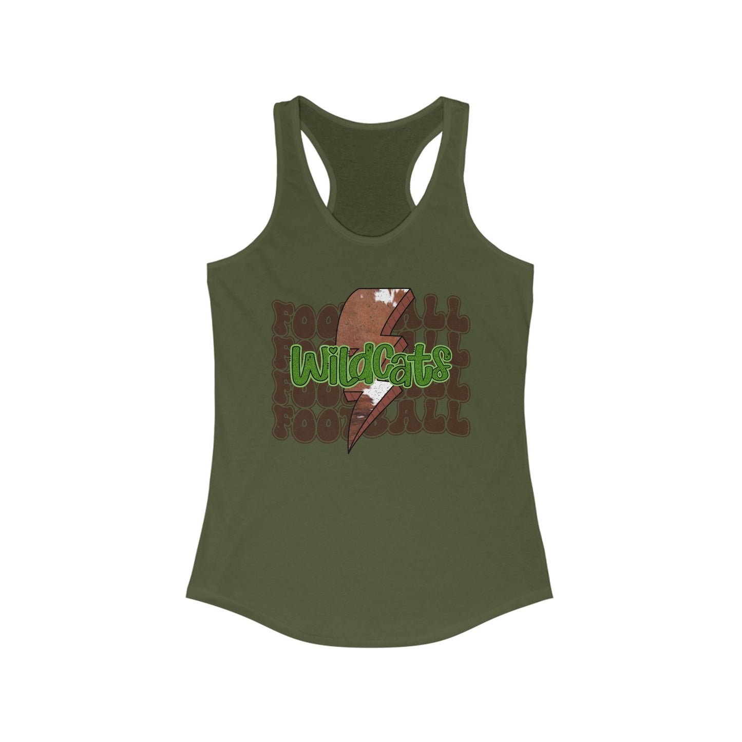 Wildcats Stacked Football with a Cowhide Lightning bolt Women's Racerback Tank Top, Perfect for Game Day, Sports Events, Tailgating, and Everyday Wear