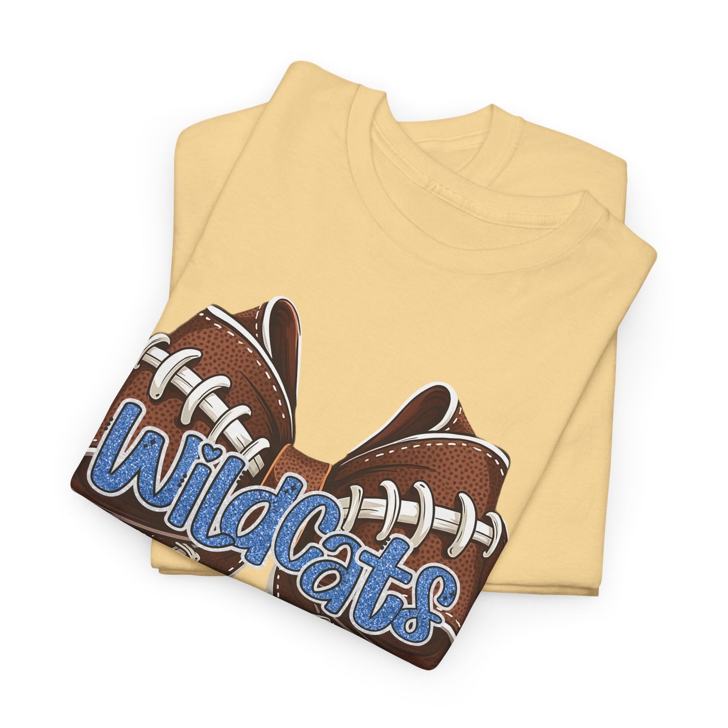 Blue Glitter Wildcats Football Bow, Unisex Tee, Cute Cotton Shirt, School Spirit Apparel,
