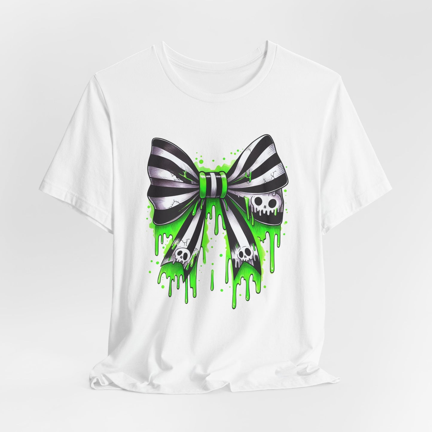 Gothic Bow Graphic Tee, Unisex Casual T-Shirt, Halloween Party Shirt, Alternative Fashion Top, Edgy Streetwear Style