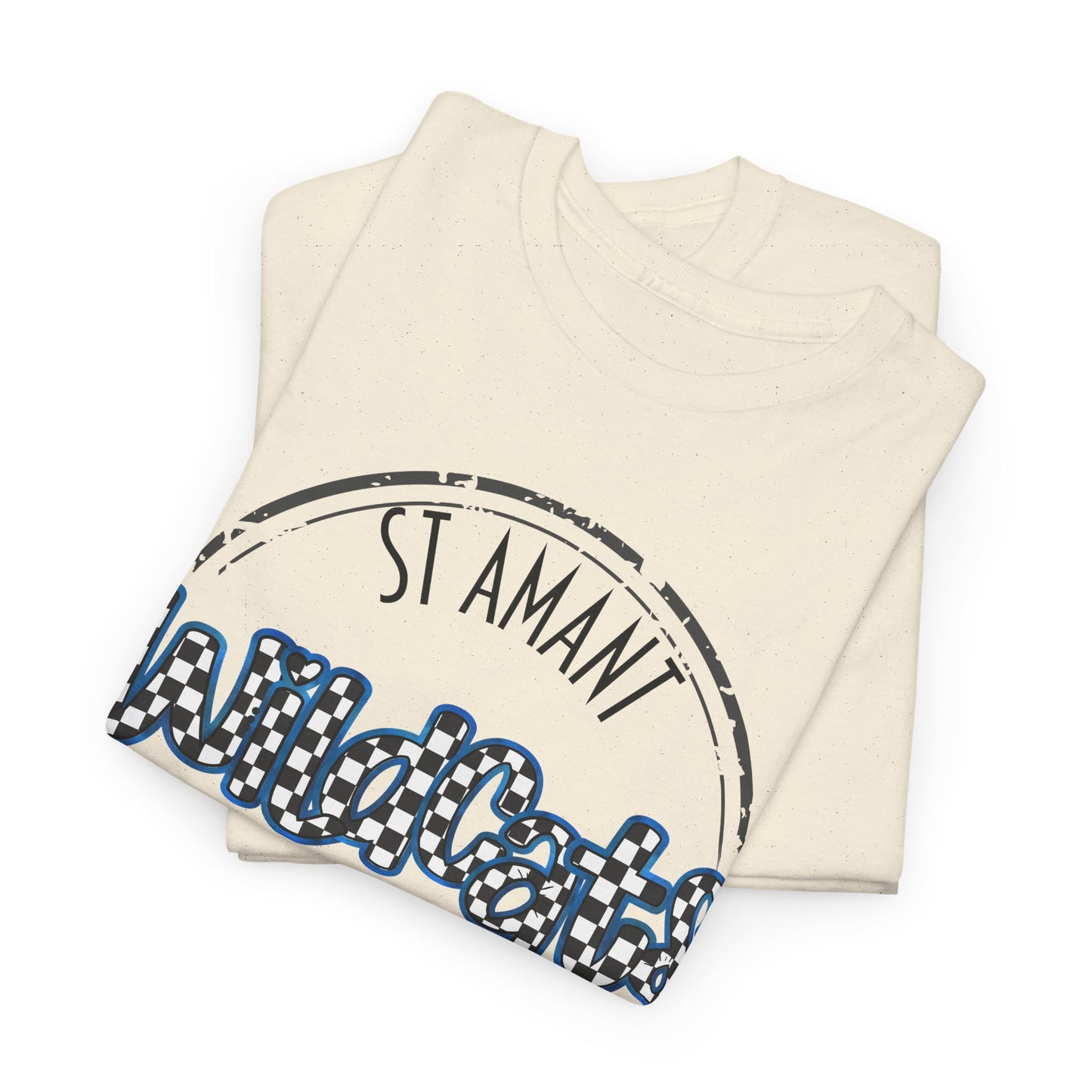 SAMS Wildcats with a black checkered style, Whimsical on a Unisex Tshirt, St Amant Middle School