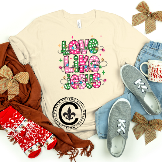 Love Like Jesus cute Christmas Design on a Bella Canvas Tshirt