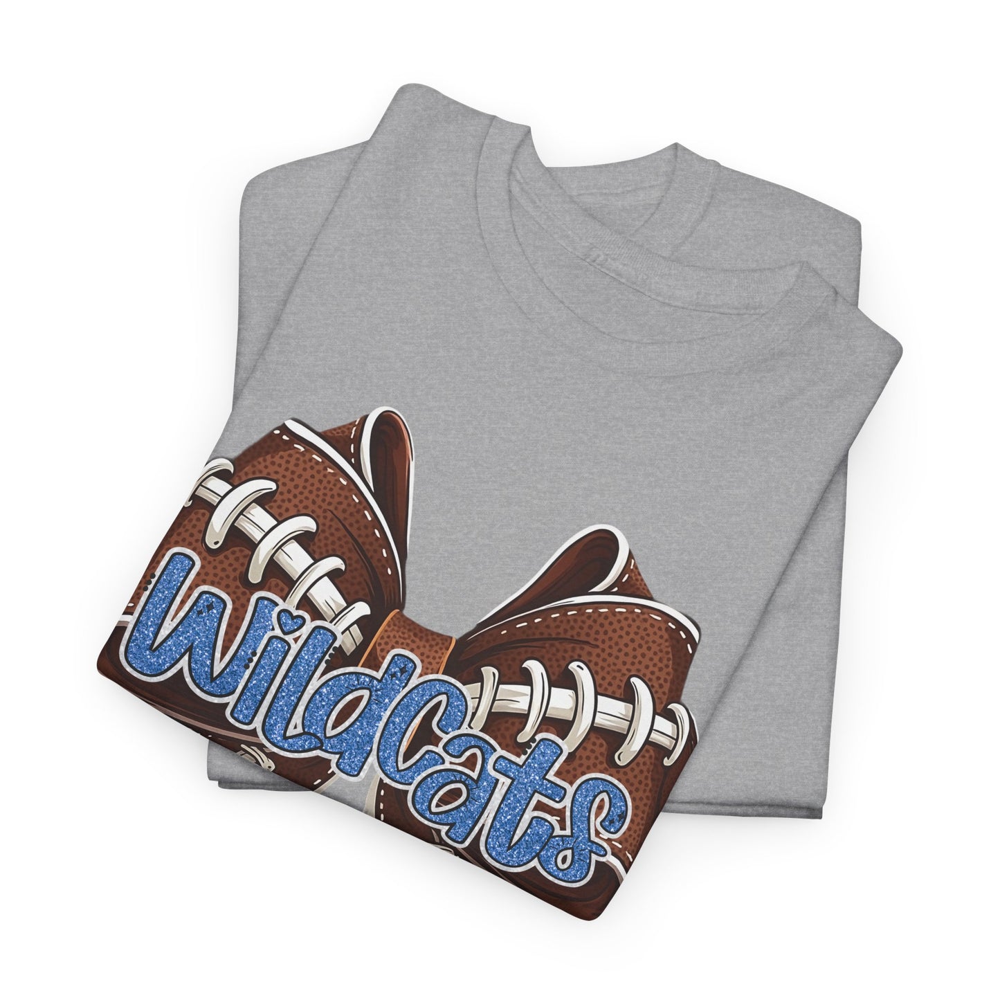 Blue Glitter Wildcats Football Bow, Unisex Tee, Cute Cotton Shirt, School Spirit Apparel,