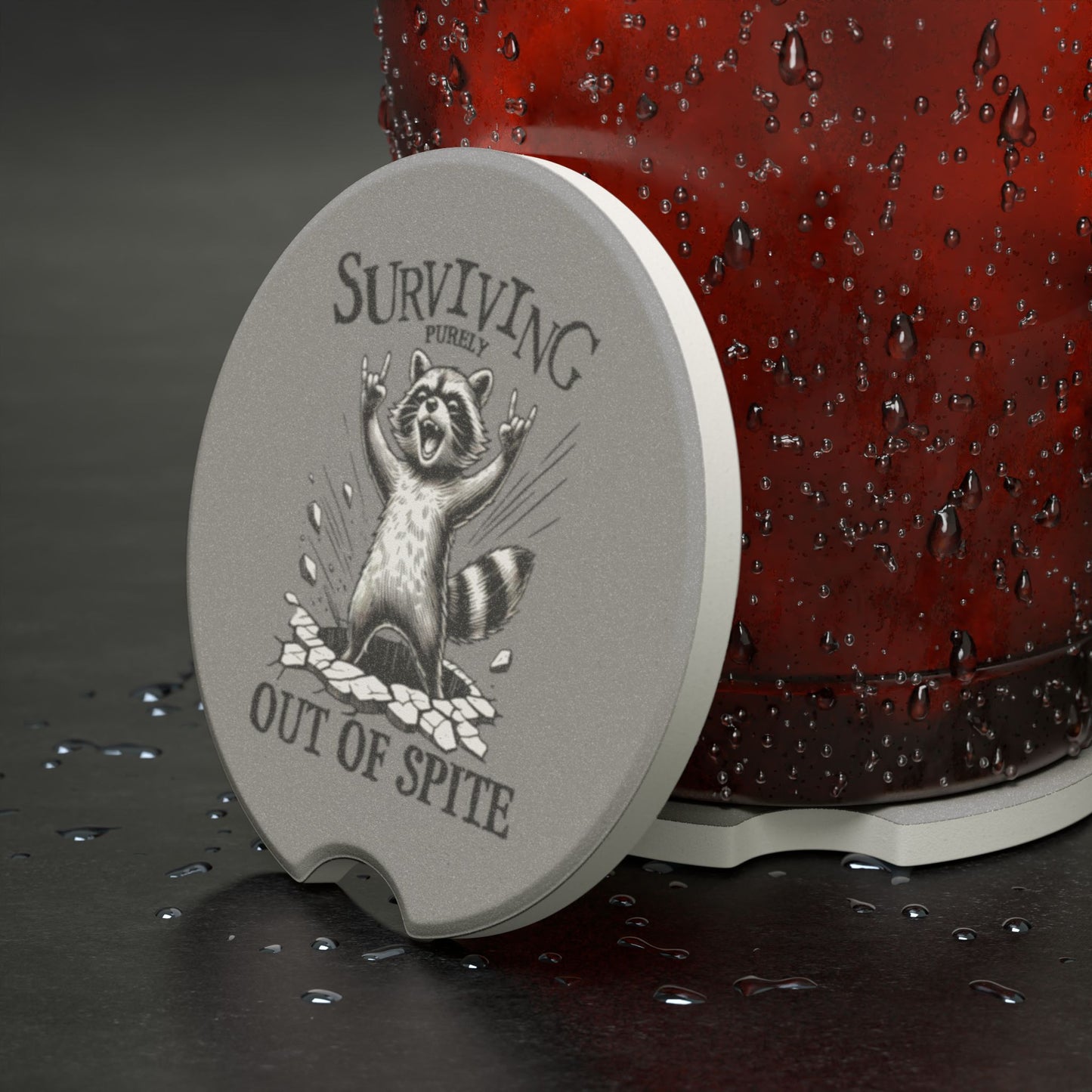 Rockin' Raccoon Soapstone Car Coaster | Surviving Purely Out of Spite