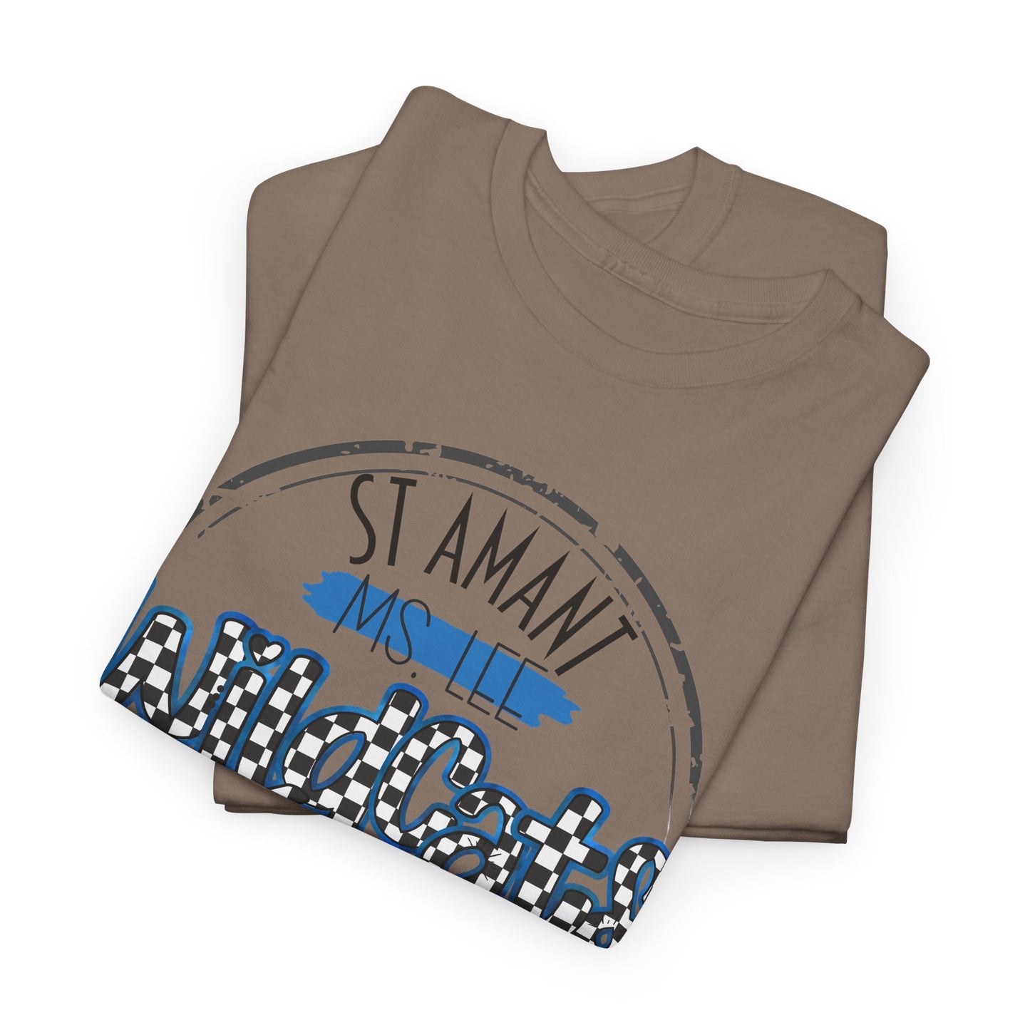 Personalized SAMS Wildcats with a black checkered style, Whimsical on a Unisex Tshirt, St Amant Middle School