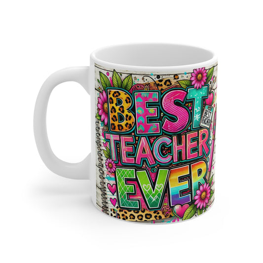 Colorful Teacher Appreciation Mug, Best Teacher Ever Coffee Cup, Gift for Educators, Classroom Essentials, Back to School Gift