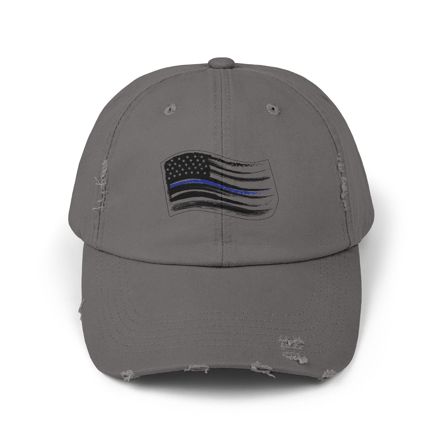 Thin Blue Line Flag, Unisex Distressed Cap, Funny Hat, Casual Gift, Everyday Wear, Cool Accessory, Adjustable Cap