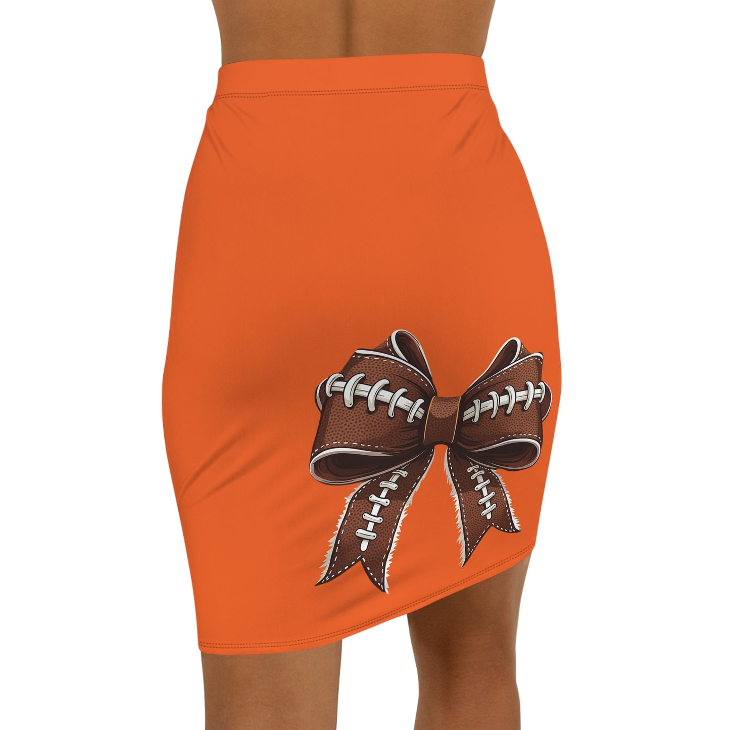 Orange Football Bow Women's Pencil Skirt, Stylish Skirt Fun Night Out, Team Spirit! Game Day, homecoming