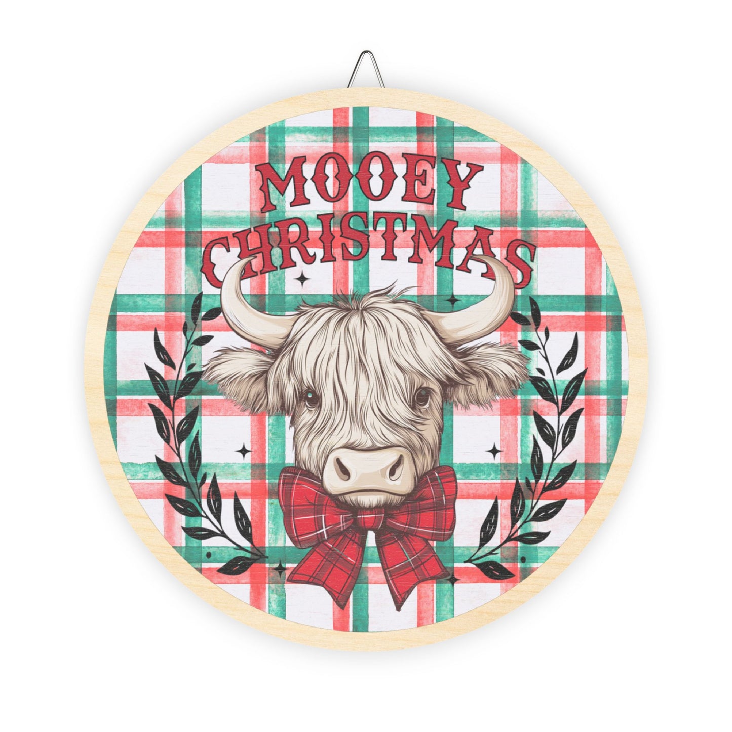 Mooey Christmas, Cow, Hiland, Door, Decor, Sign, Wreath, Wooden Door Hanger