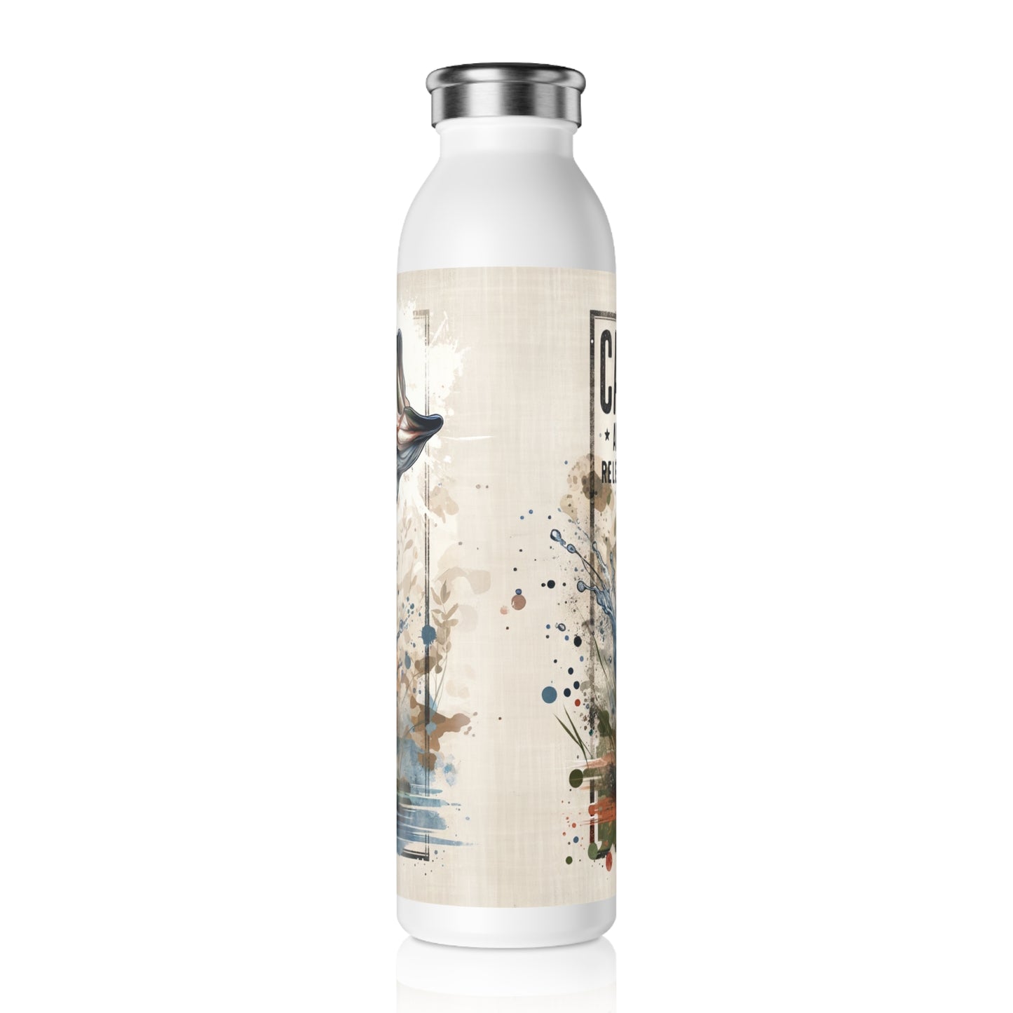 Fishing Slim Water Bottle, Outdoor Hydration, Catch and Release Design, Gift for Anglers, Eco-friendly Water Bottle, Sports Water Bottle