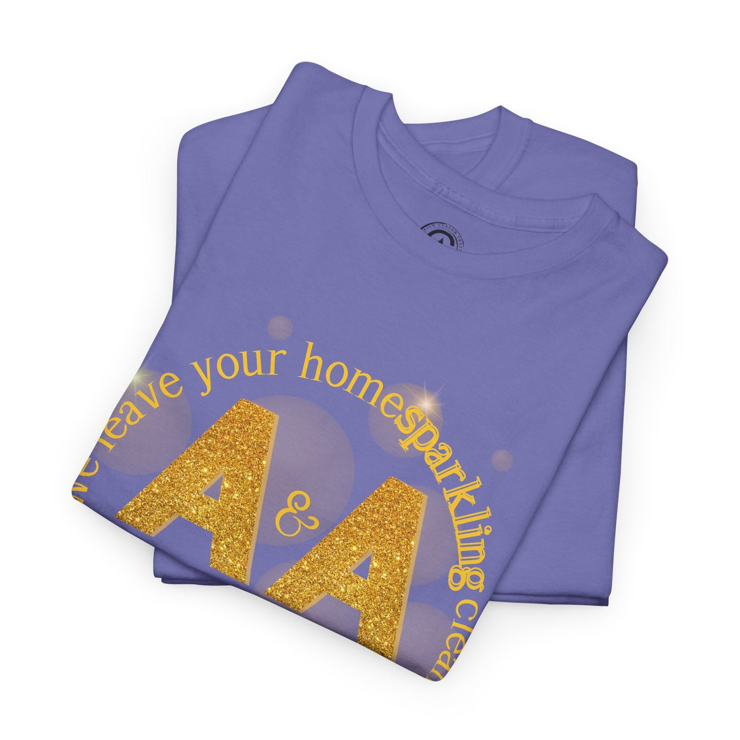 A&A Cleaning Services, Logo, Gold on Purple Crew Neck unisex tshirt, Gildan