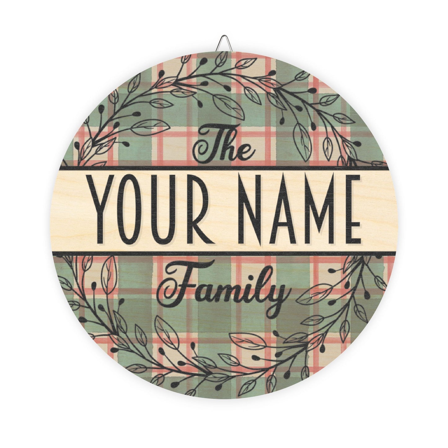 Personalized, Family Name, Christmas Plaid Door, Decor, Sign, Wreath, Wooden Door Hanger