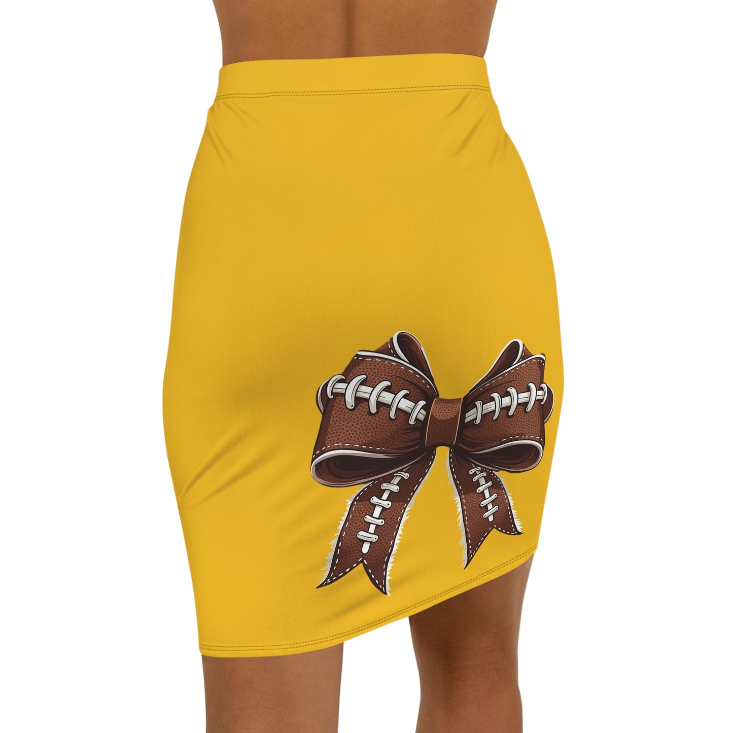 Yellow / Gold Football Bow Women's Pencil Skirt, Stylish Skirt Fun Night Out, Team Spirit! Game Day, homecoming