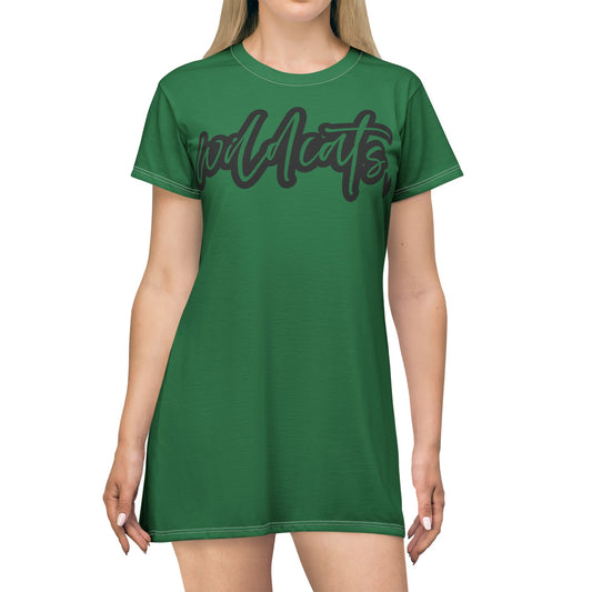 Green, Wildcats T-Shirt Dress - Stylish Casual Wear for Parties, Birthdays, or Everyday Outfits, Comfortable and Fashionable