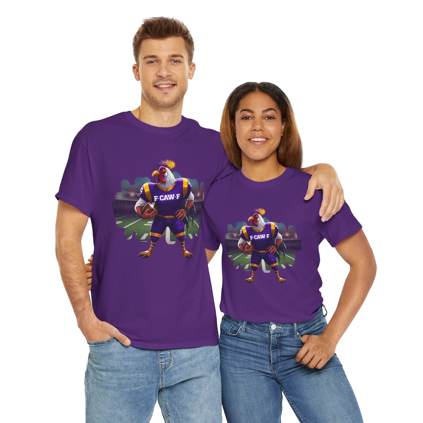 F-CAW-F Football Rooster, Purple and Gold , Sporty Unisex Heavy Cotton Tee