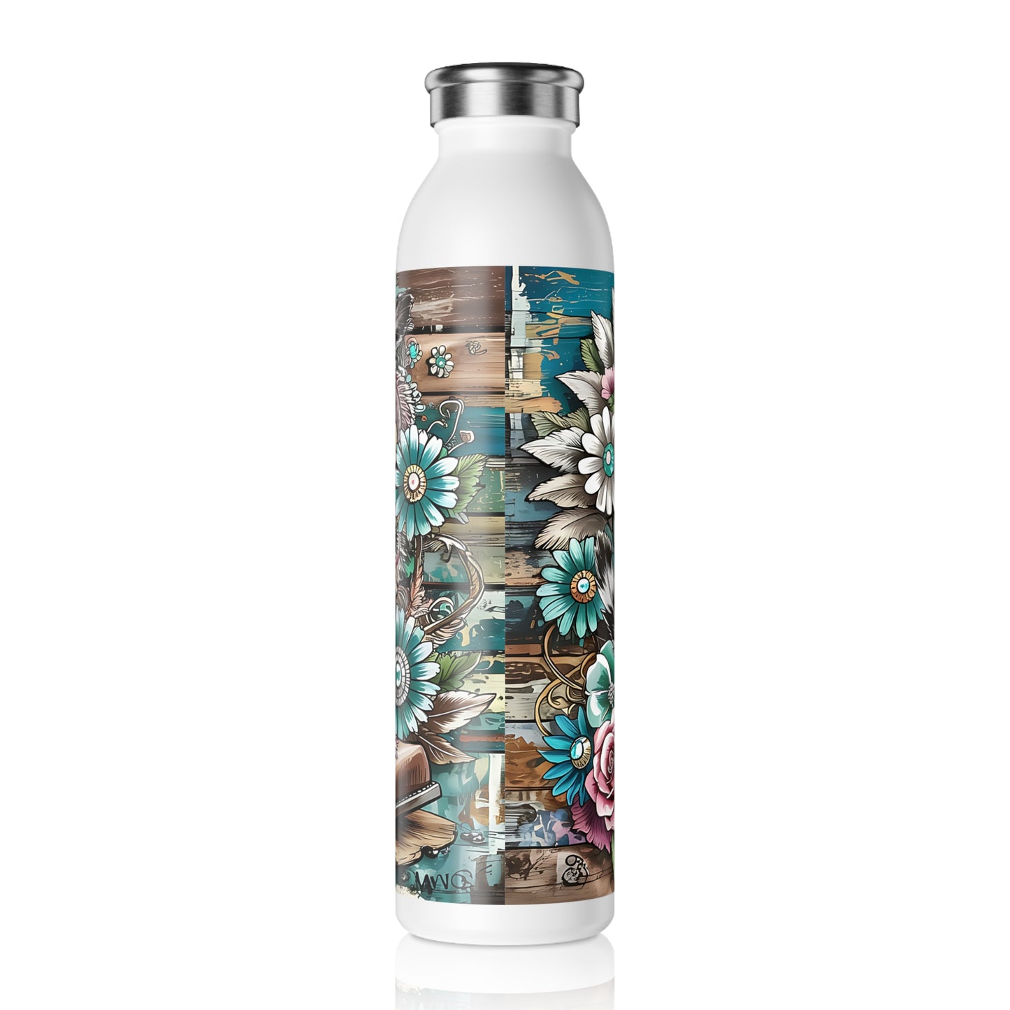 Floral Cowboy Slim Water Bottle - Western Decor, Eco-Friendly Hydration, Gift for Cowgirls, Outdoor Adventures, Unique Gym Bottle