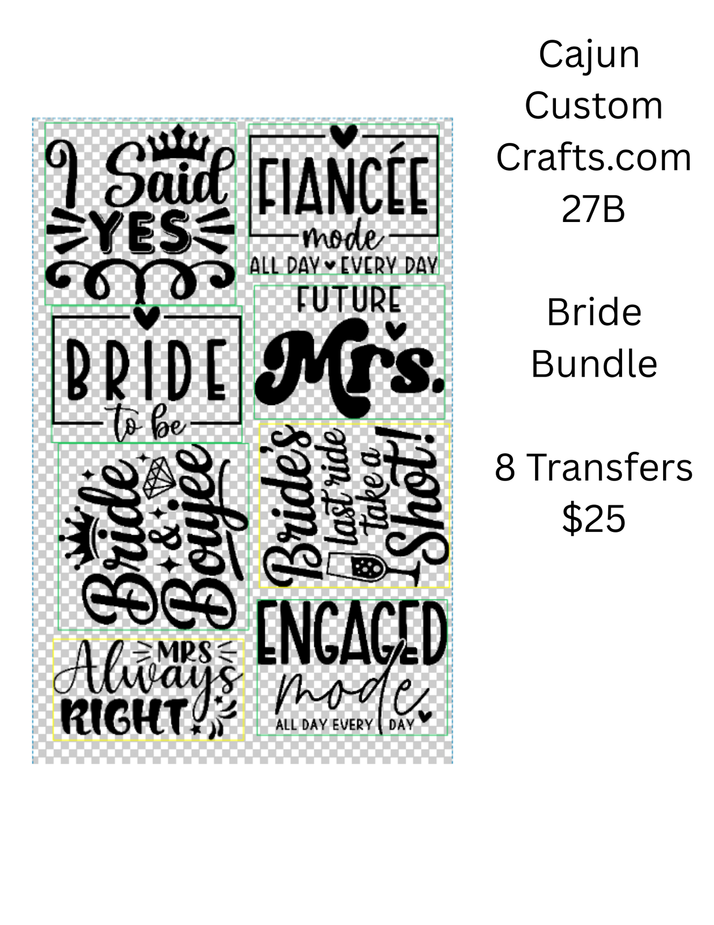 Bride - DTF Transfer Bundle, 8 Transfers