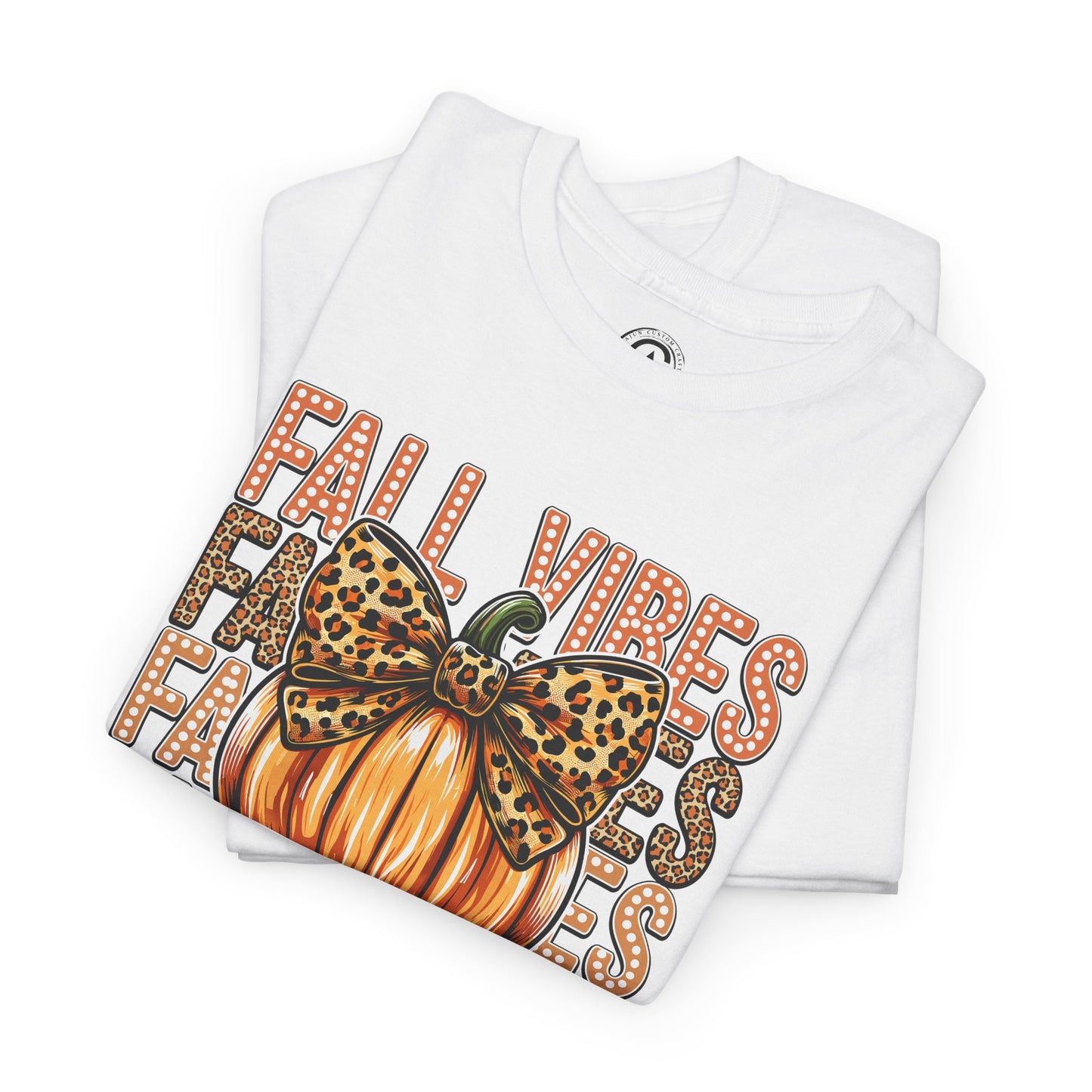 Fall Vibes Unisex Cotton Tee, Autumn Shirt, Pumpkin Graphic Tee, Halloween Apparel, Cozy Fall T-Shirt, Seasonal Outfit, leopard bow