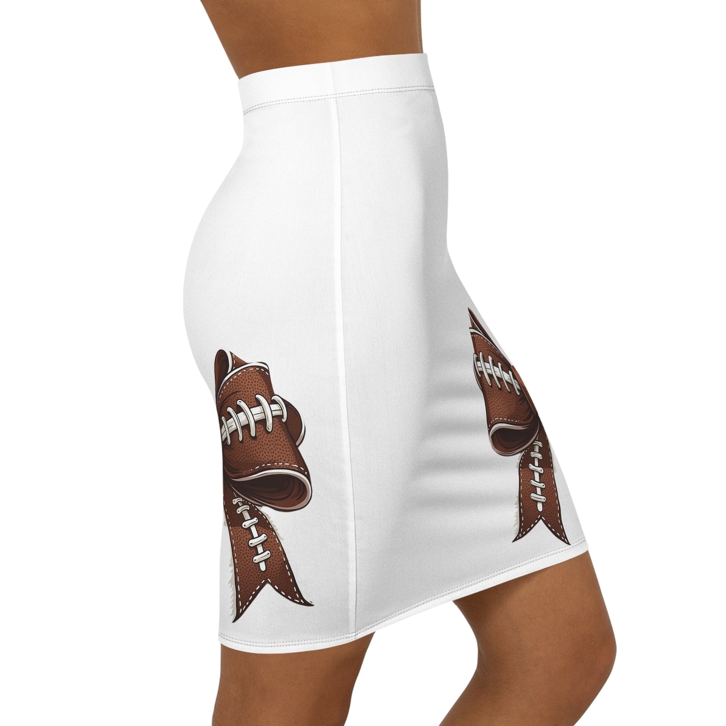 White Football Bow Women's Pencil Skirt, Stylish SkirtFun Night Out, Team Spirit! Game Day, homecoming